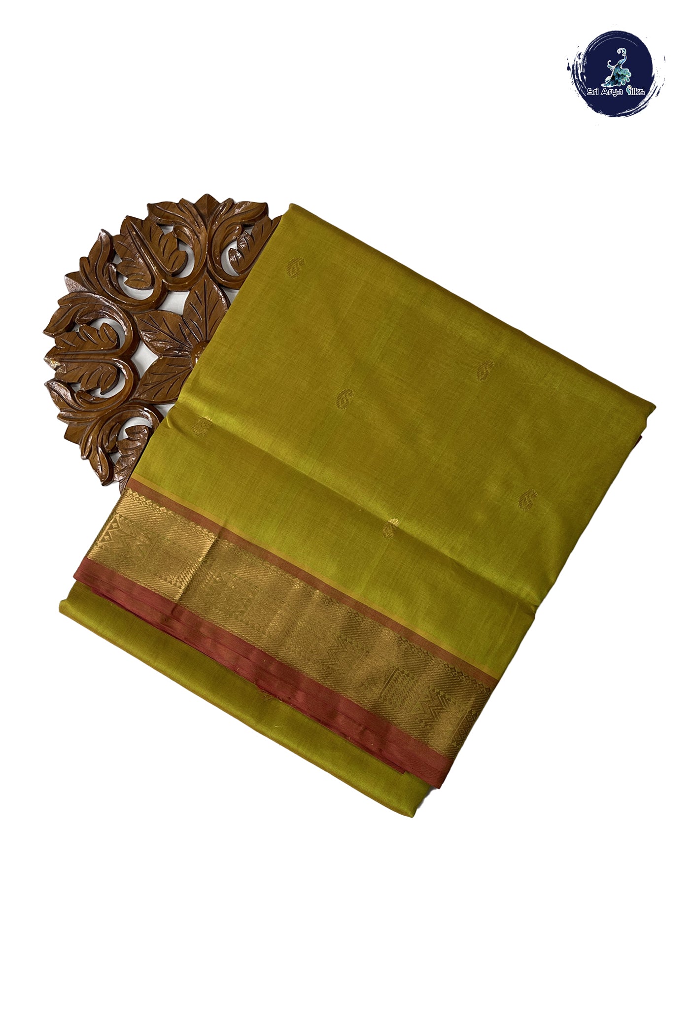 Paasiparupu Green 10 Yards Silk Cotton Saree With Zari Buttas Pattern