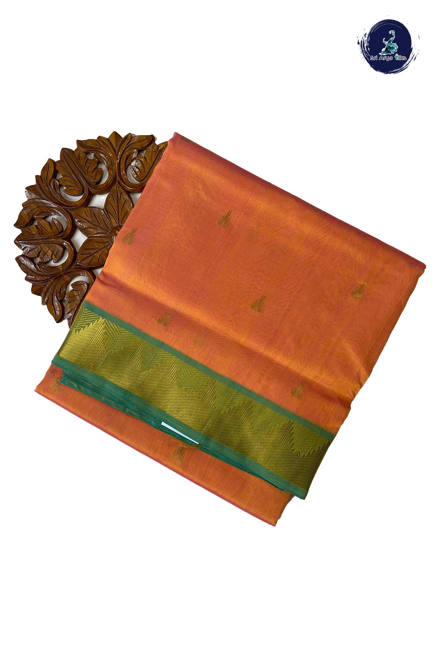 Peach 10 Yards Silk Cotton Saree With Zari Buttas Pattern