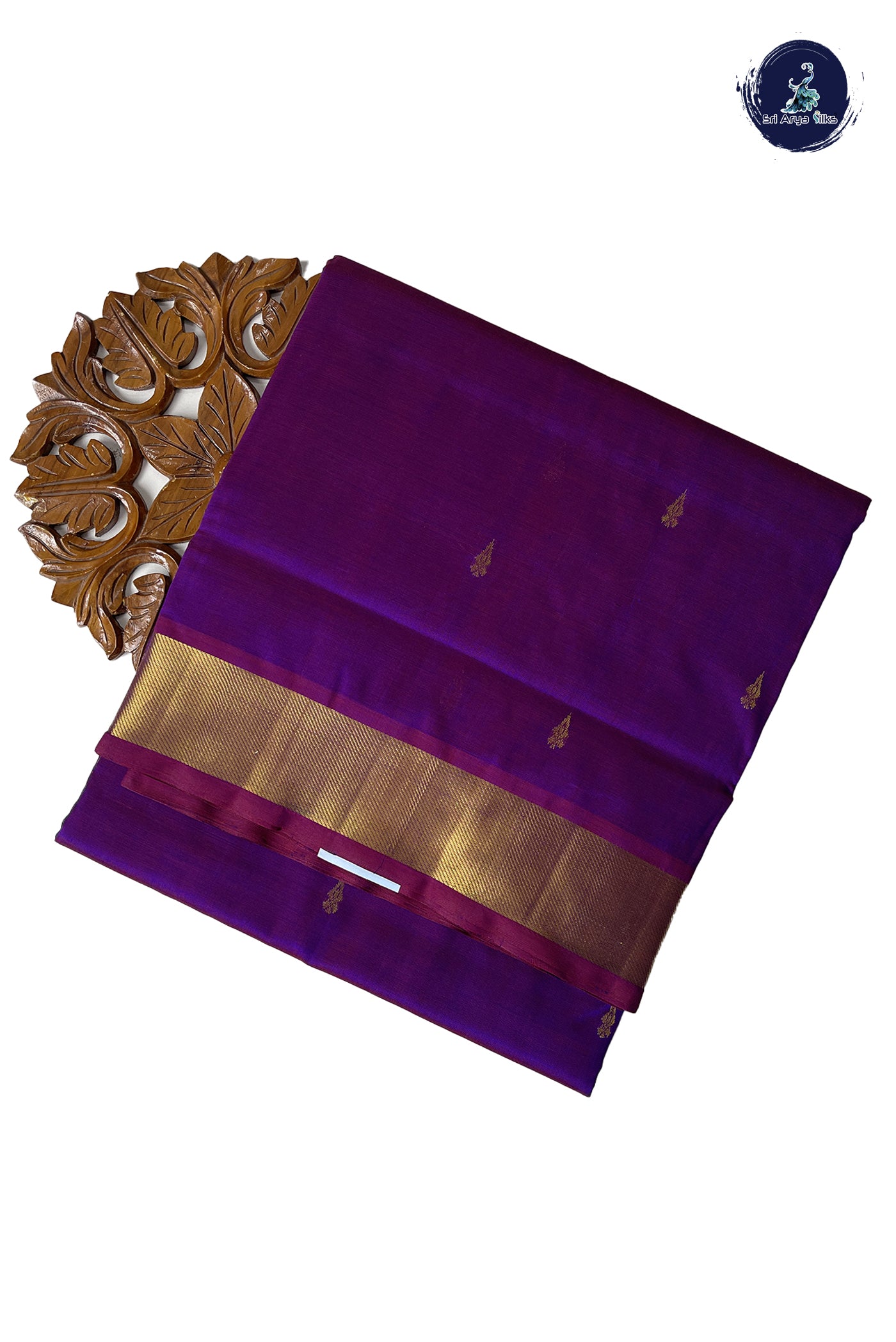 Purple 10 Yards Silk Cotton Saree With Zari Buttas Pattern