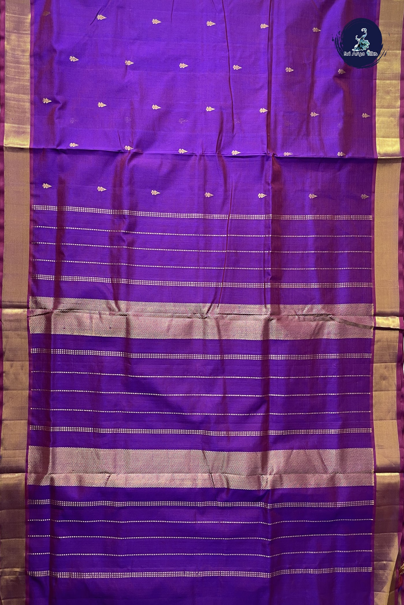 Purple 10 Yards Silk Cotton Saree With Zari Buttas Pattern