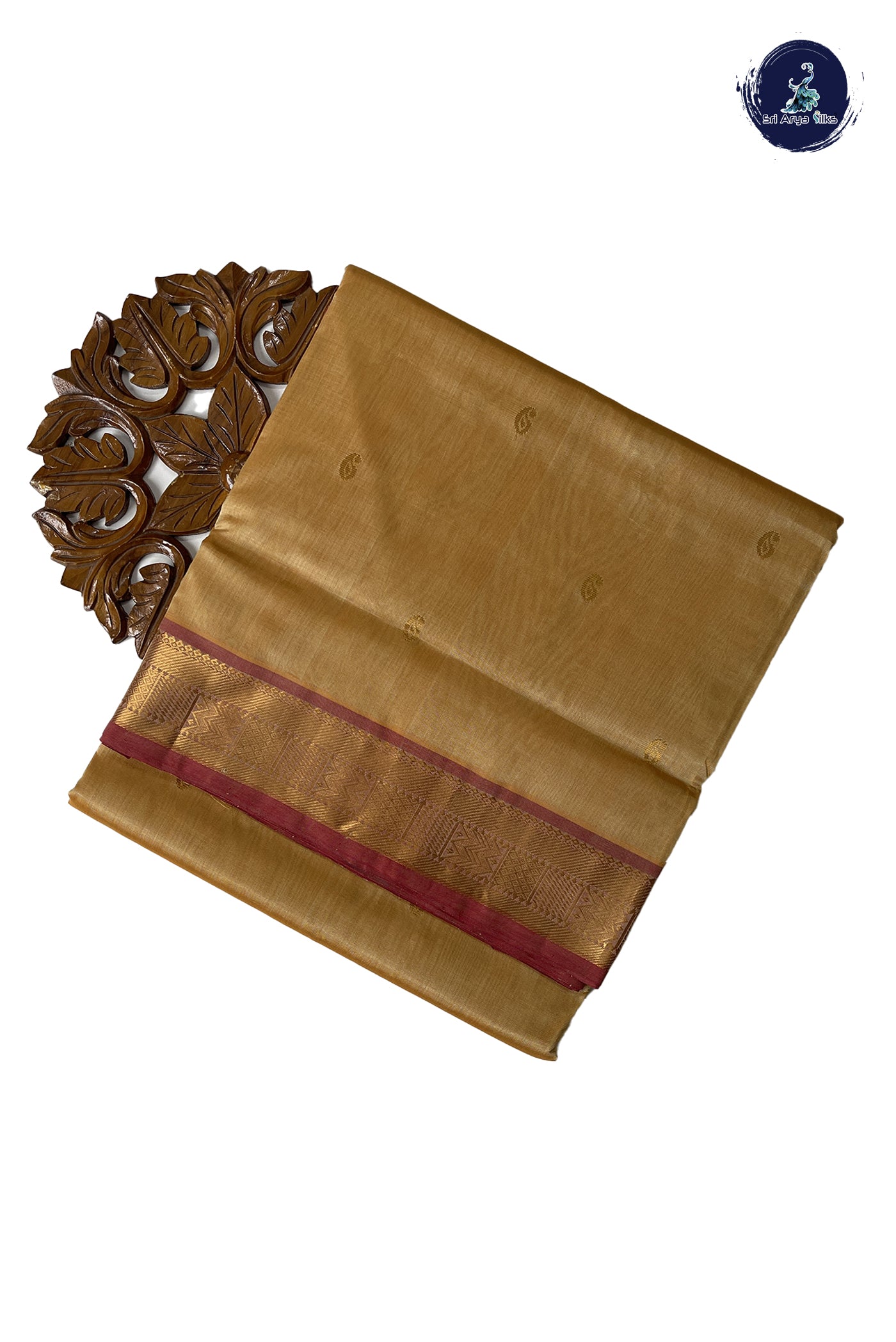 Golden Mustard 10 Yards Silk Cotton Saree With Zari Buttas Pattern