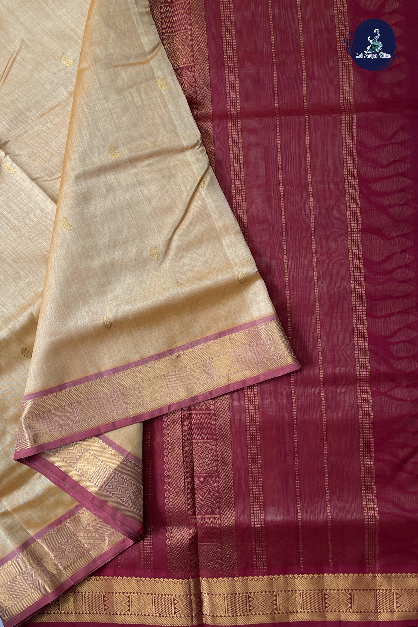 Golden Mustard 10 Yards Silk Cotton Saree With Zari Buttas Pattern