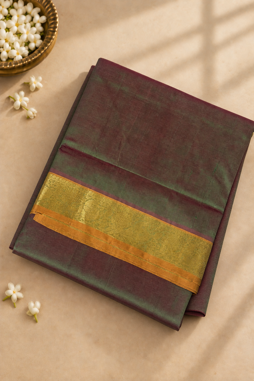 Manthulir 10 Yards Silk Cotton Saree With Plain Pattern