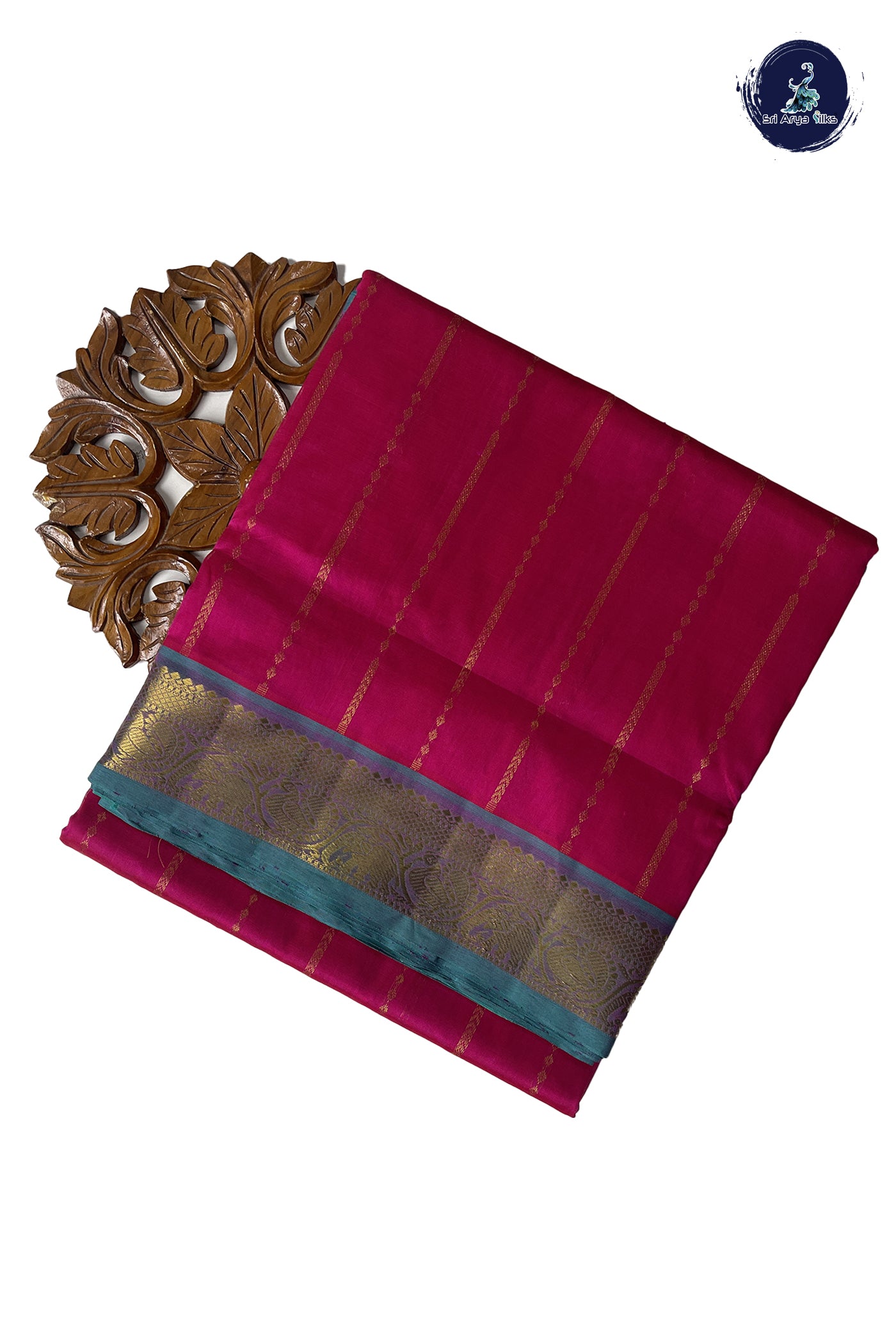 Magenta 10 Yards Silk Cotton Saree With Stripes Pattern