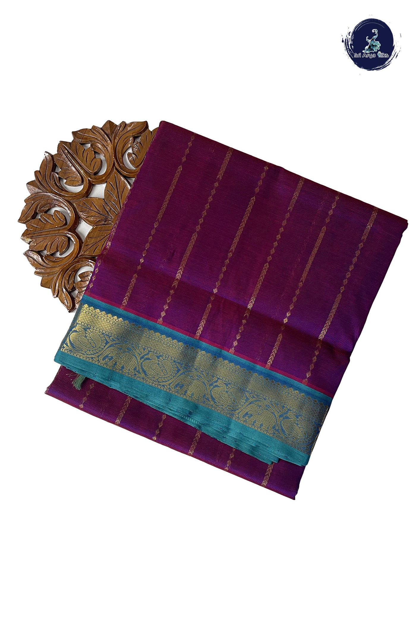 Dual Tone Purple 10 Yards Silk Cotton Saree With Stripes Pattern