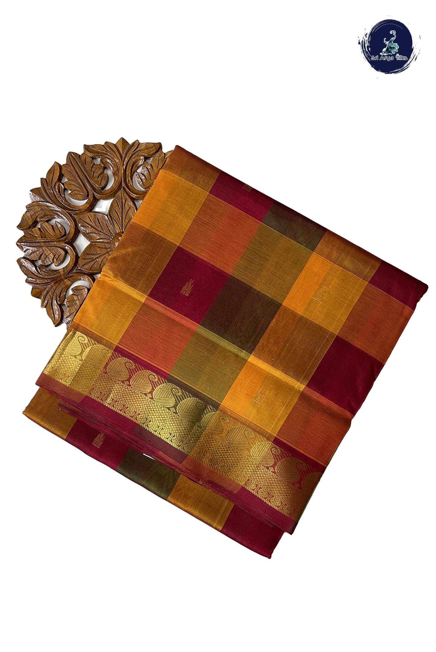 Multi Colour 10 Yards Silk Cotton Saree With Checked Pattern