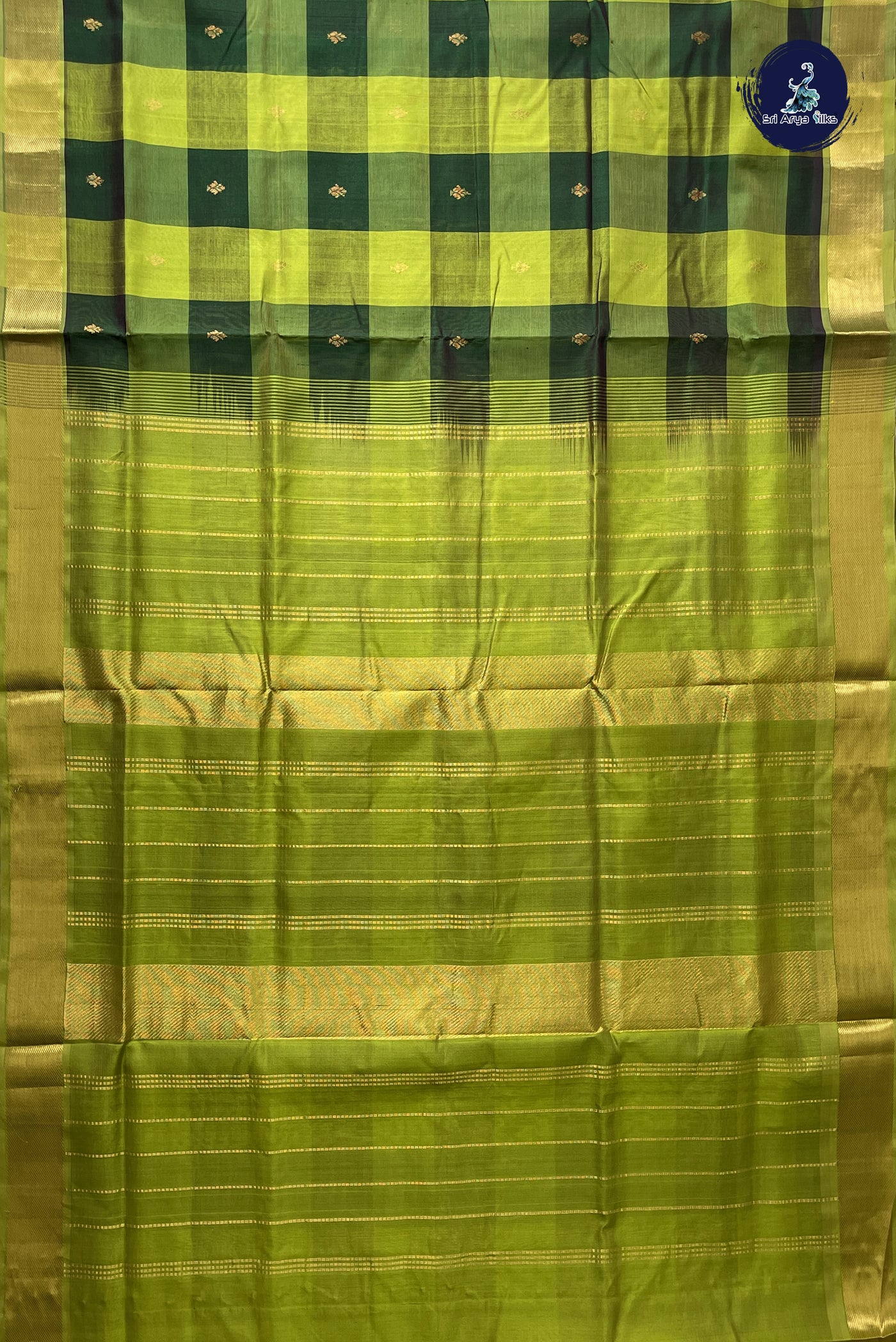 Multi Colour 10 Yards Silk Cotton Saree With Checked Pattern