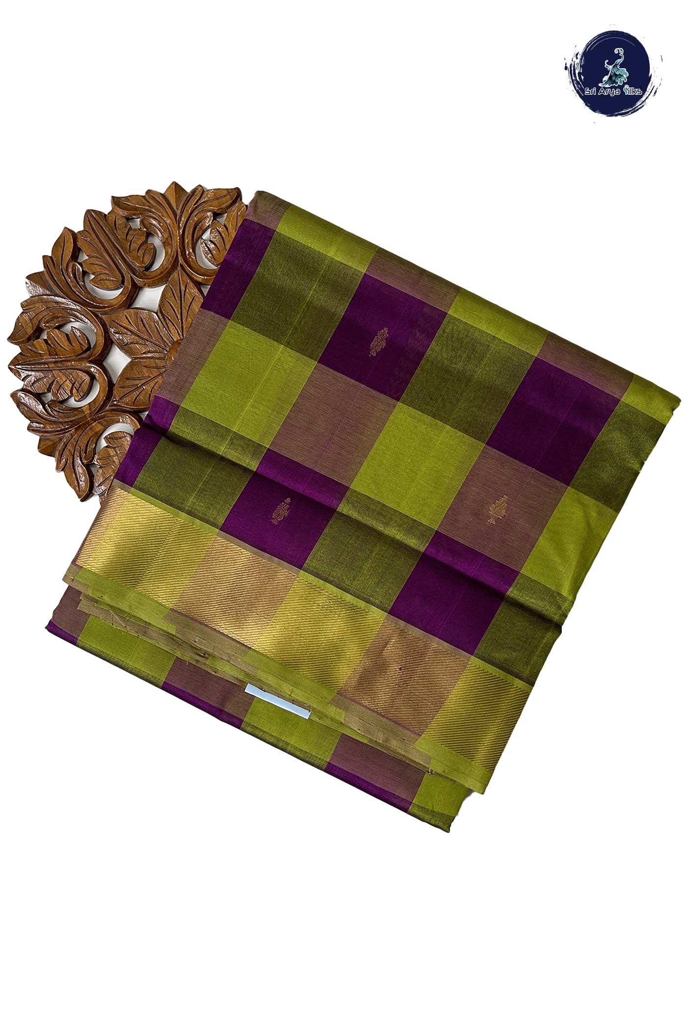 Multi Colour 10 Yards Silk Cotton Saree With Checked Pattern