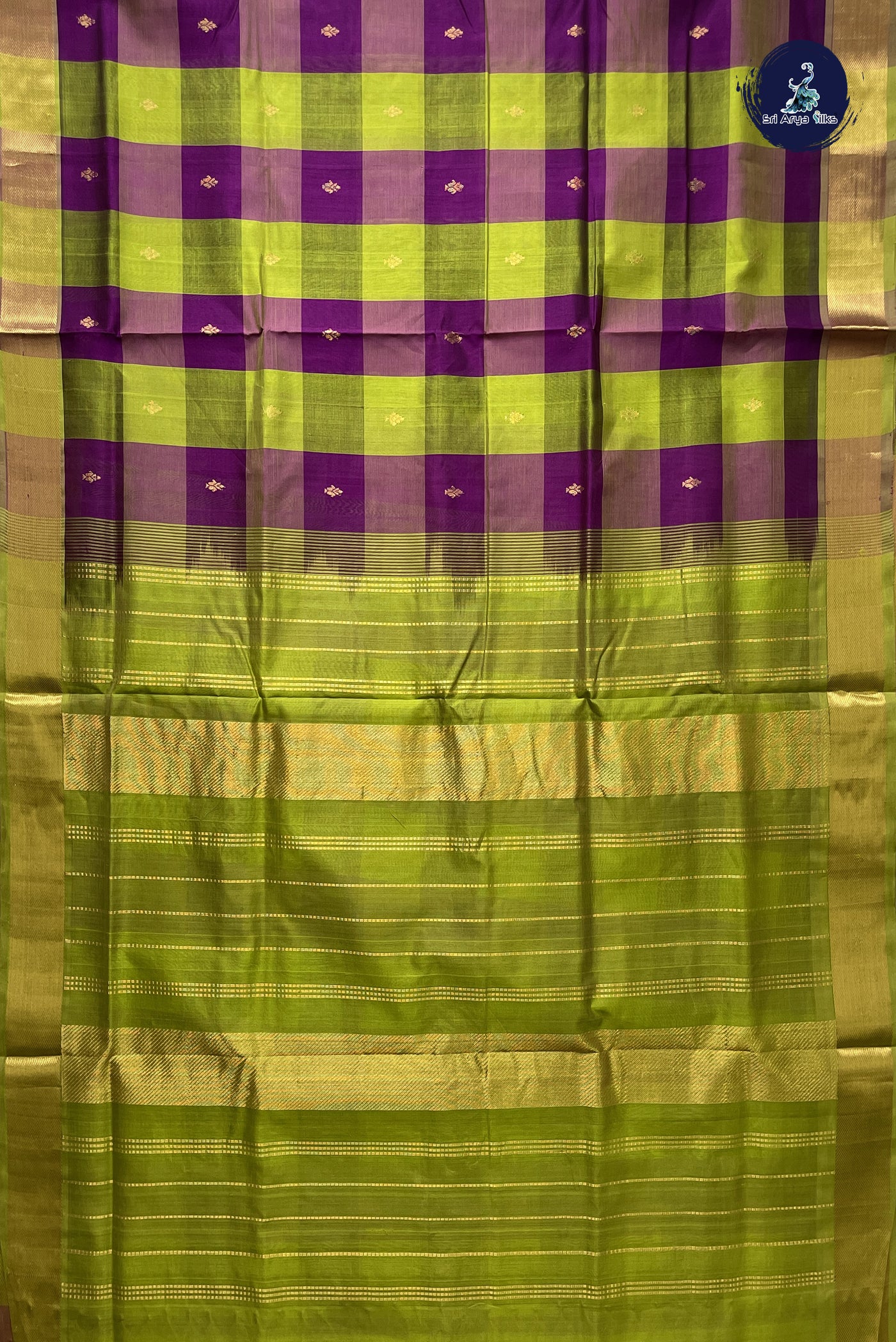 Multi Colour 10 Yards Silk Cotton Saree With Checked Pattern