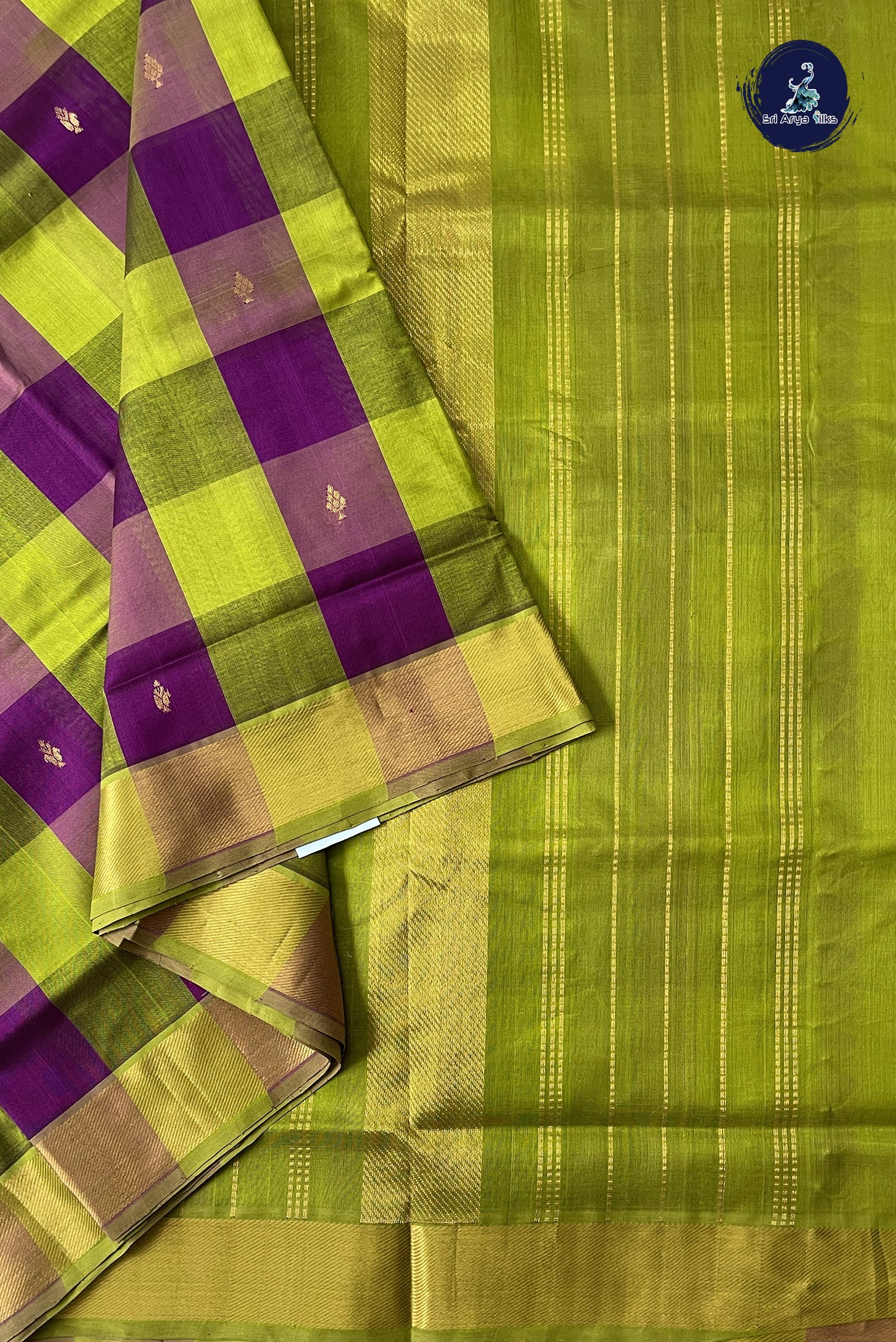 Multi Colour 10 Yards Silk Cotton Saree With Checked Pattern