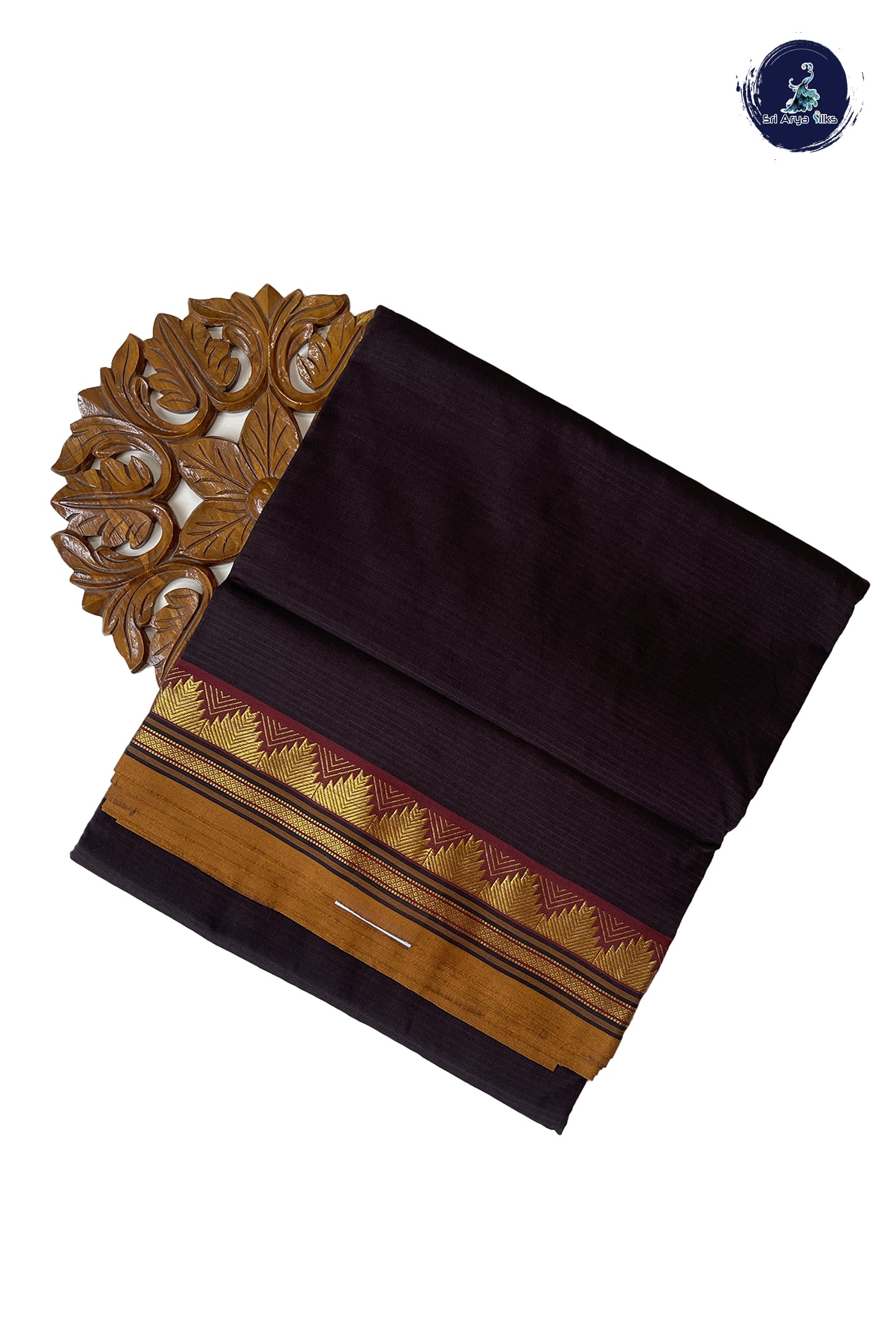 Coffee Brown 10 Yards Silk Cotton Saree With Stripes Pattern