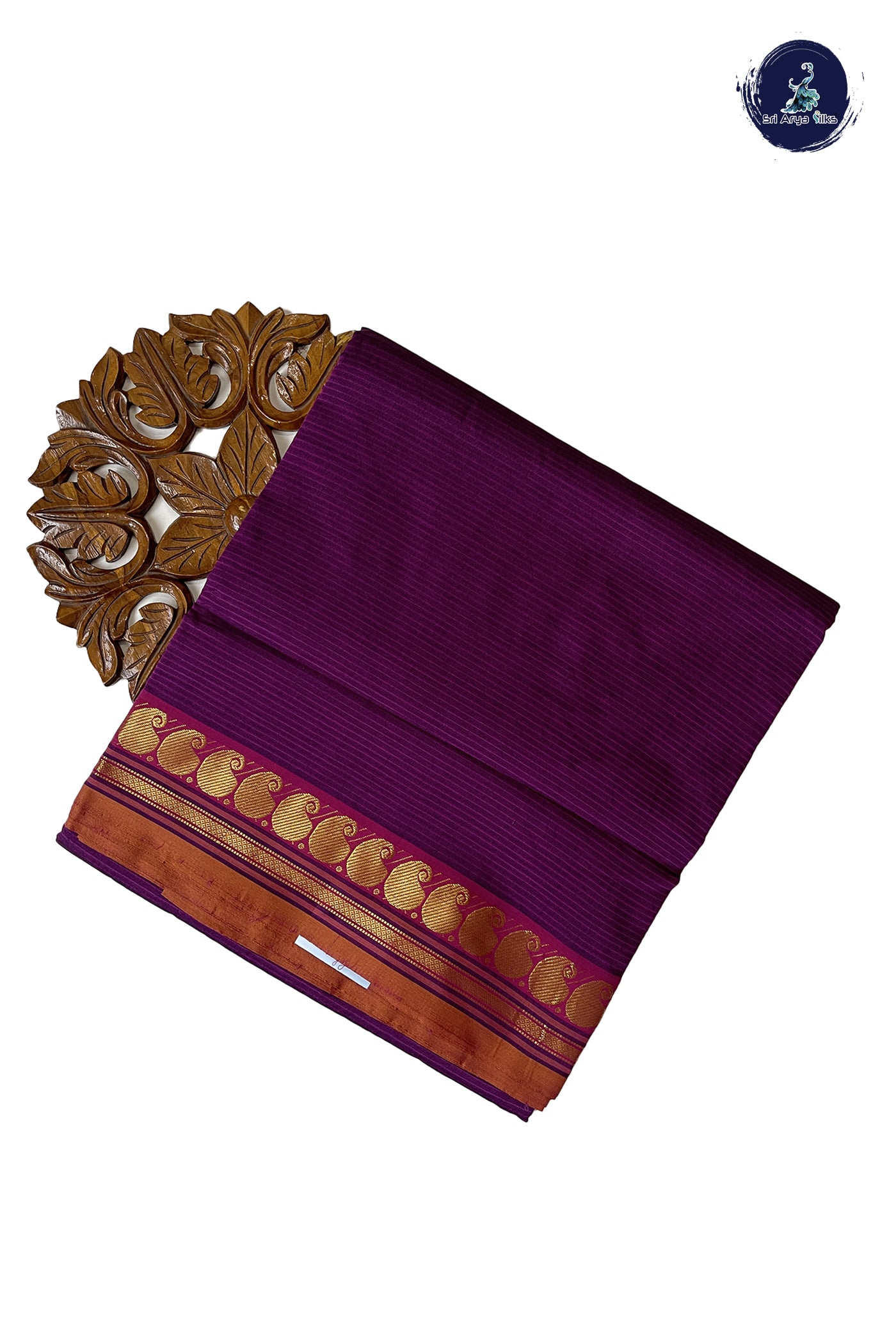 Dual Tone Purple 10 Yards Silk Cotton Saree With Stripes Pattern