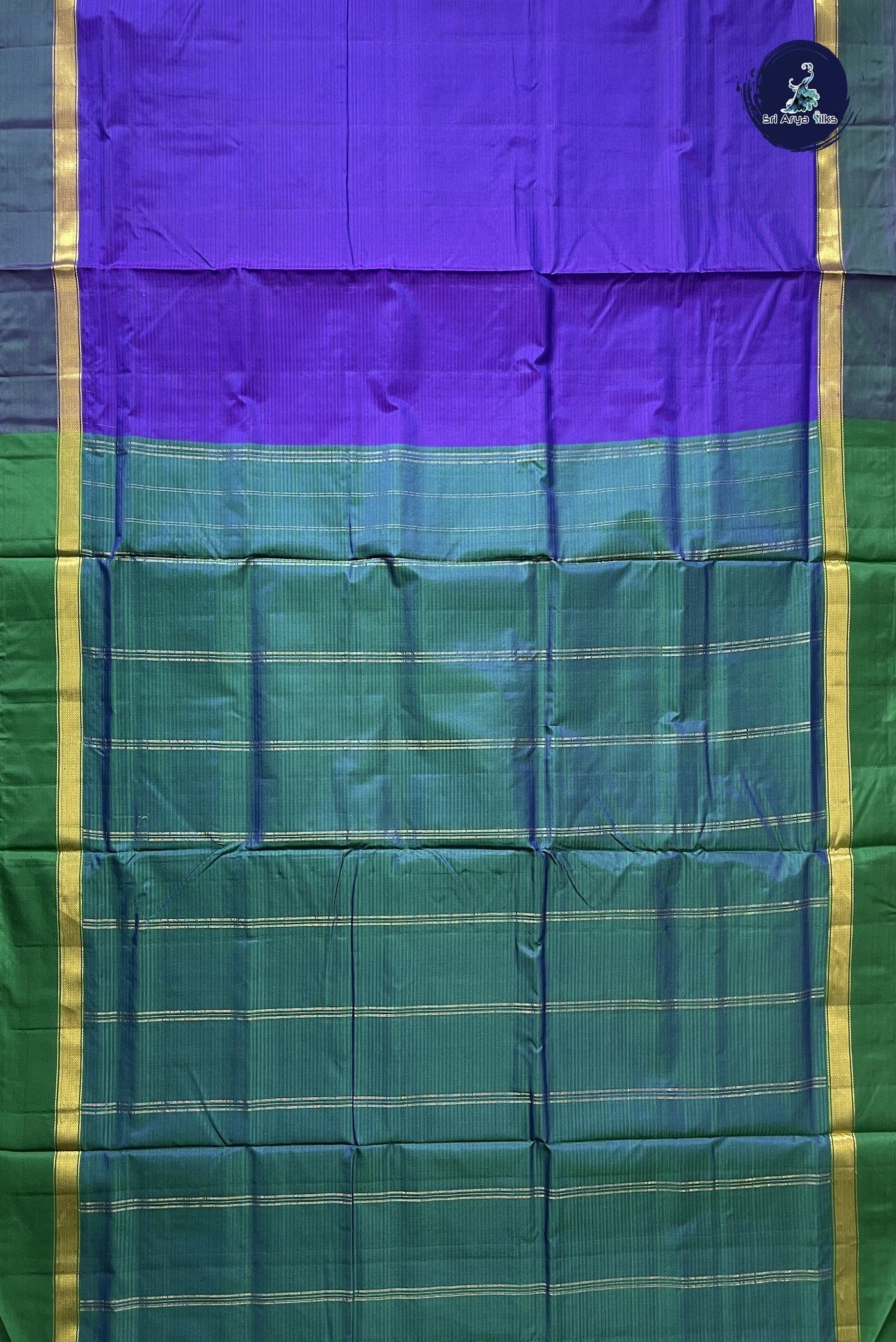 Dual Tone Violet Madisar 10 Yards Silk Saree With Doria Lines Pattern