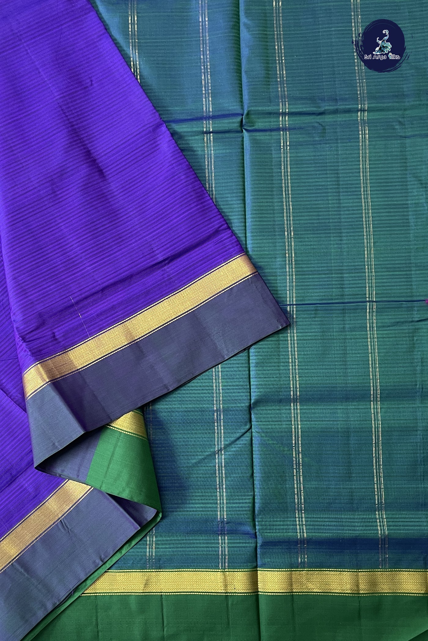 Dual Tone Violet Madisar 10 Yards Silk Saree With Doria Lines Pattern