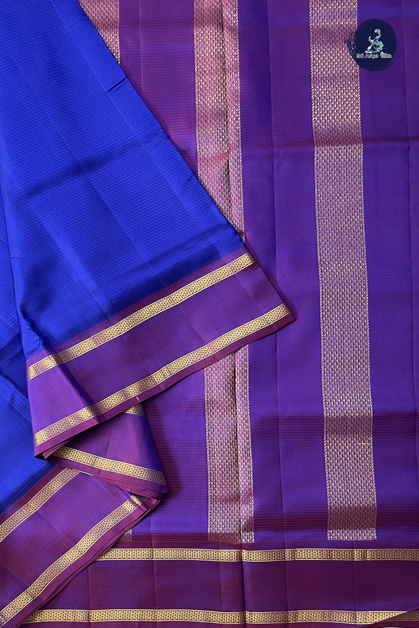 MS Blue Madisar 10 Yards Silk Saree With Doria Lines Pattern