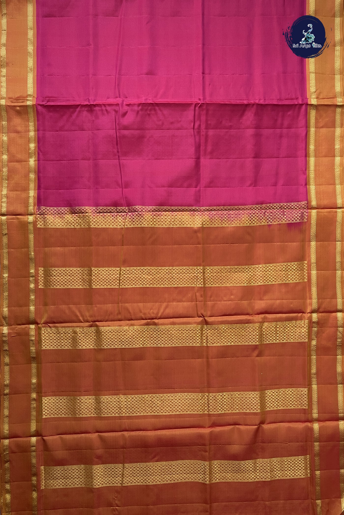 Pink Madisar 10 Yards Silk Saree With Doria Lines Pattern