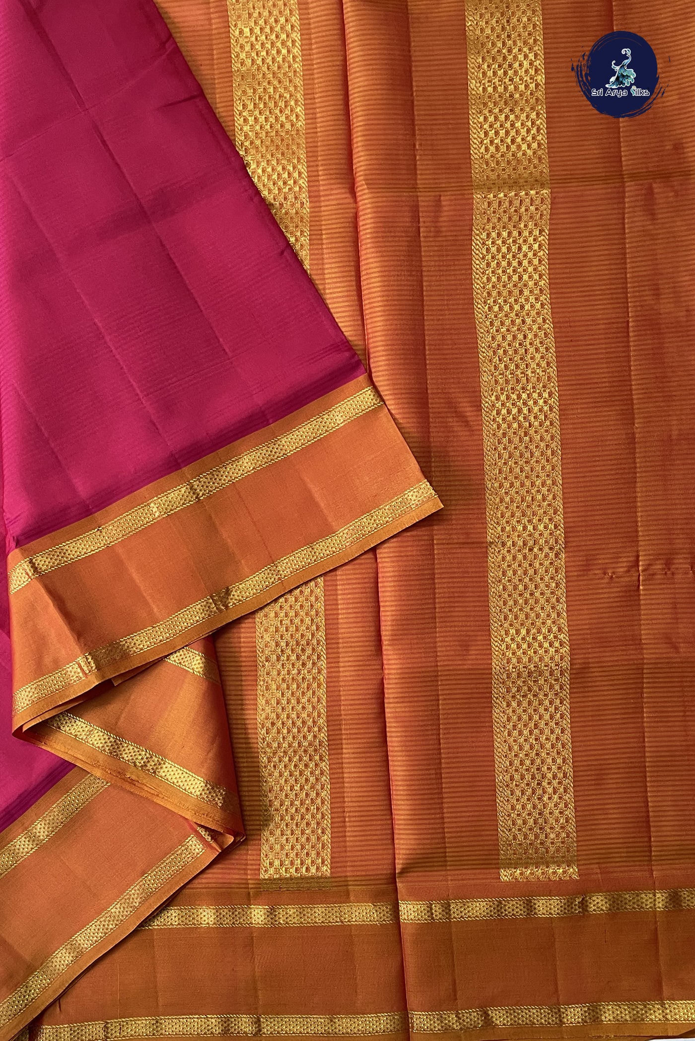 Pink Madisar 10 Yards Silk Saree With Doria Lines Pattern