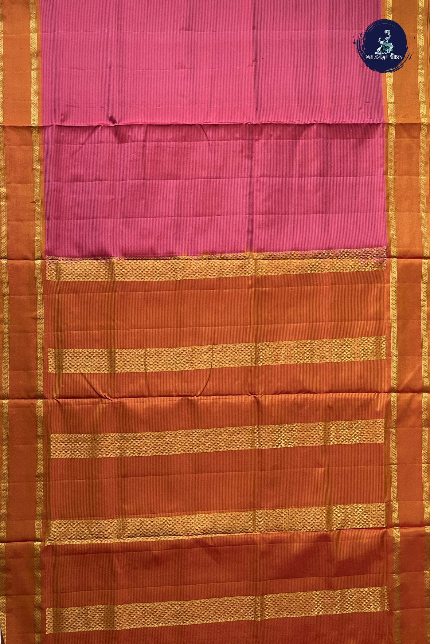 Light Pink Madisar 10 Yards Silk Saree With Doria Lines Pattern