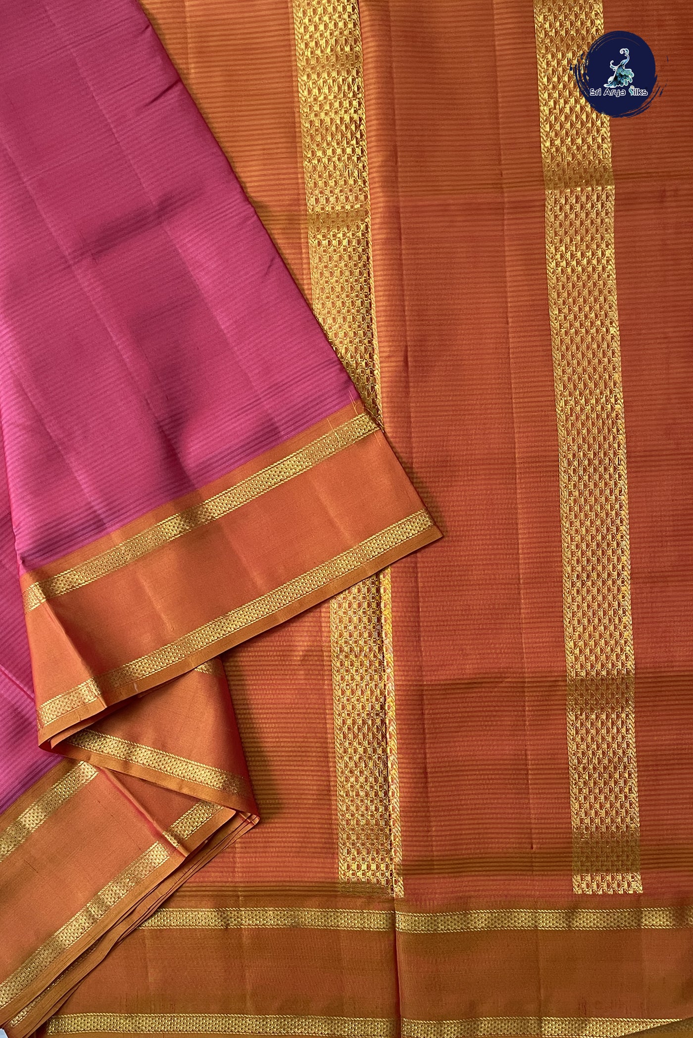 Light Pink Madisar 10 Yards Silk Saree With Doria Lines Pattern