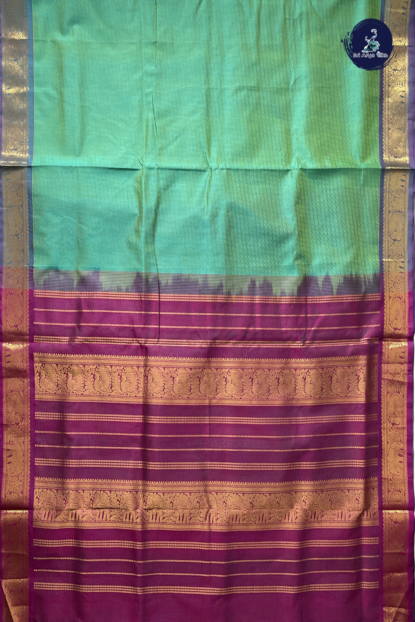 Yellowish Green 10 Yards Silk Cotton Saree With Embossed Pattern