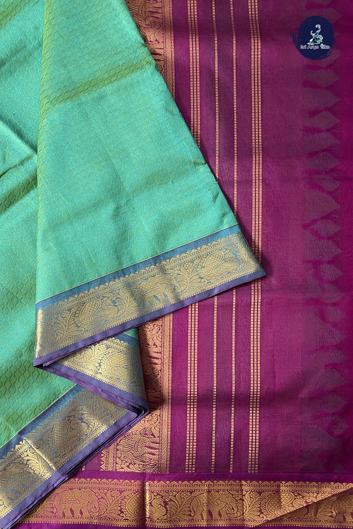 Yellowish Green 10 Yards Silk Cotton Saree With Embossed Pattern