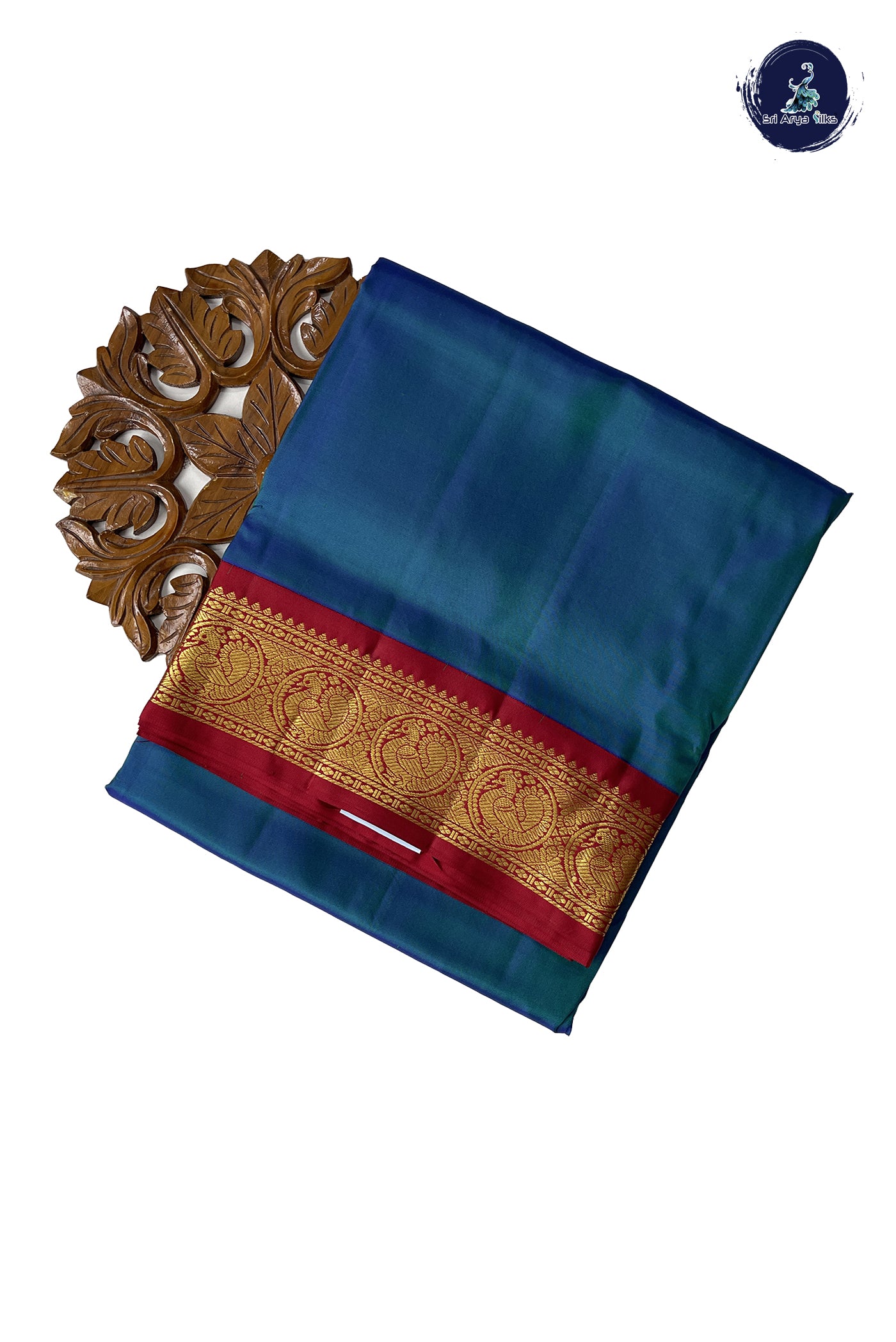 Peacock Blue Madisar 10 Yards Silk Saree With Plain Pattern