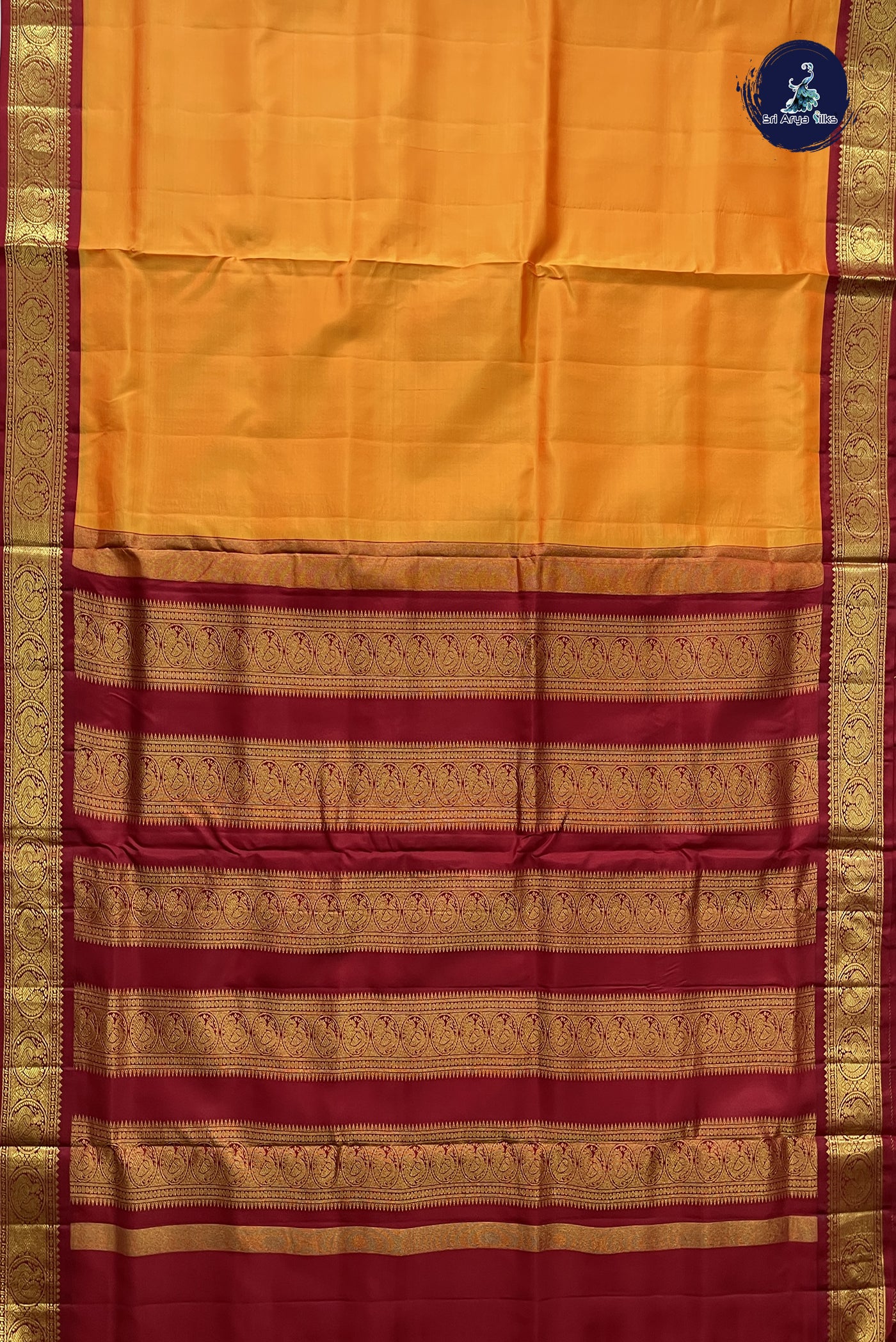 Mango Yellow Madisar 10 Yards Silk Saree With Plain Pattern