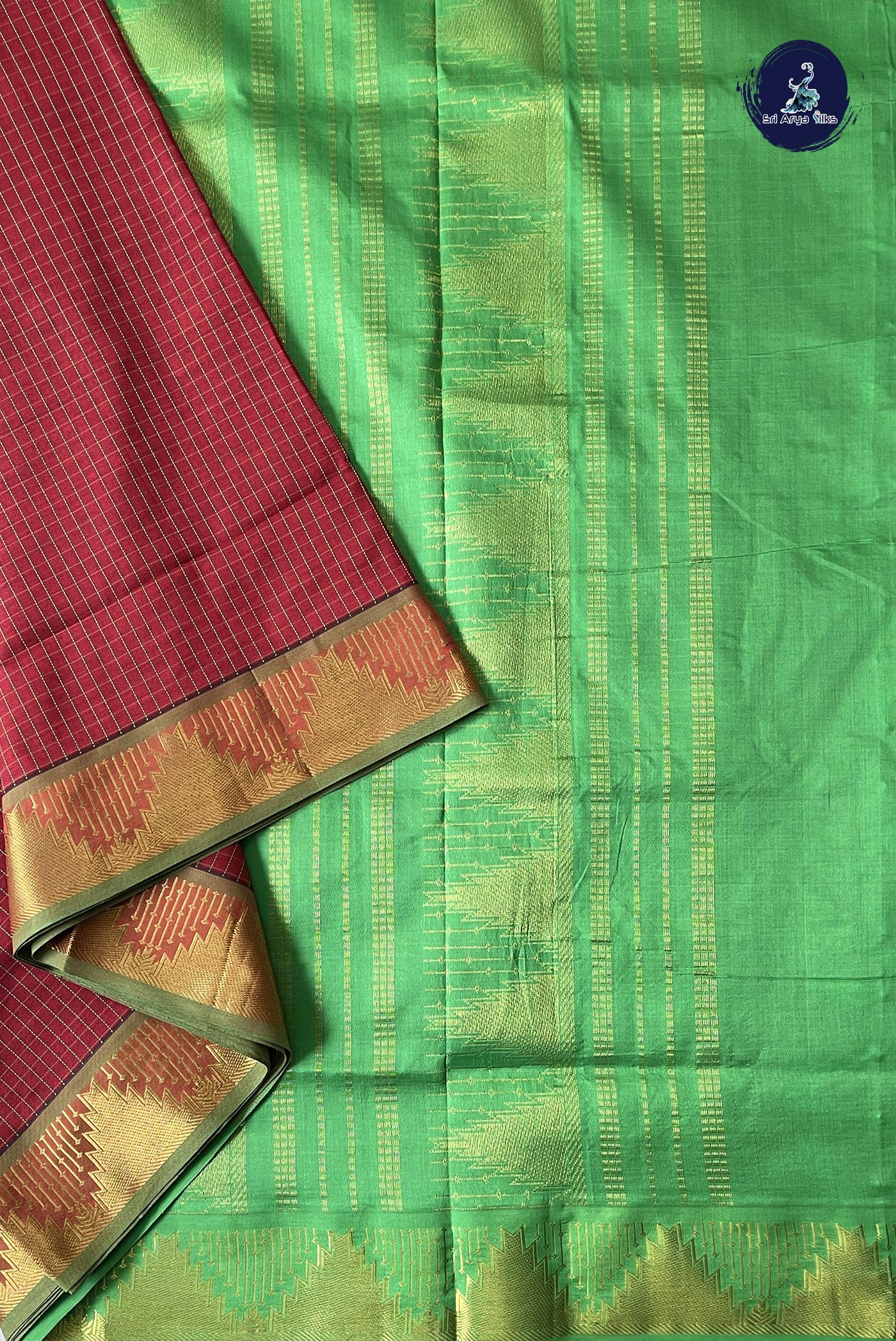 Red Madisar Semi Silk Cotton Saree With Checked Pattern