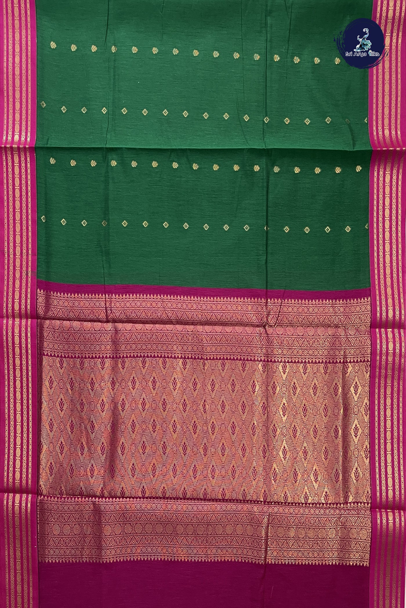 Green Madisar Semi Silk Cotton Saree With Zari Buttas Pattern