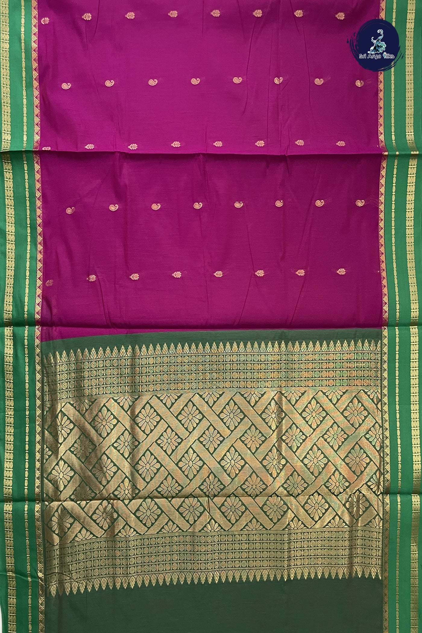 Magenta Purple Madisar Semi Silk Cotton Saree With Zari Buttas Pattern