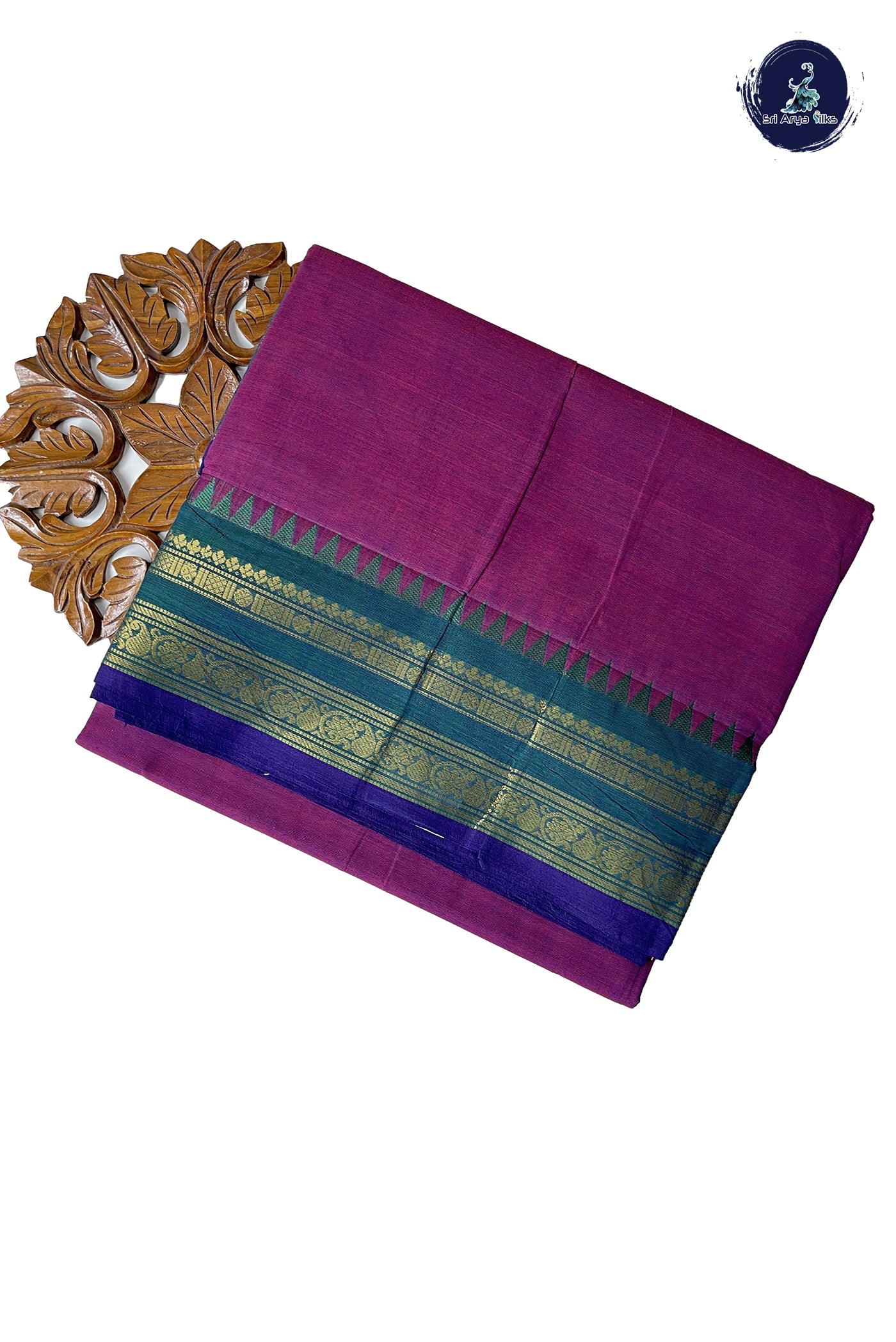 Magenta Purple 10 Yards Madisar Cotton Saree With Plain Pattern