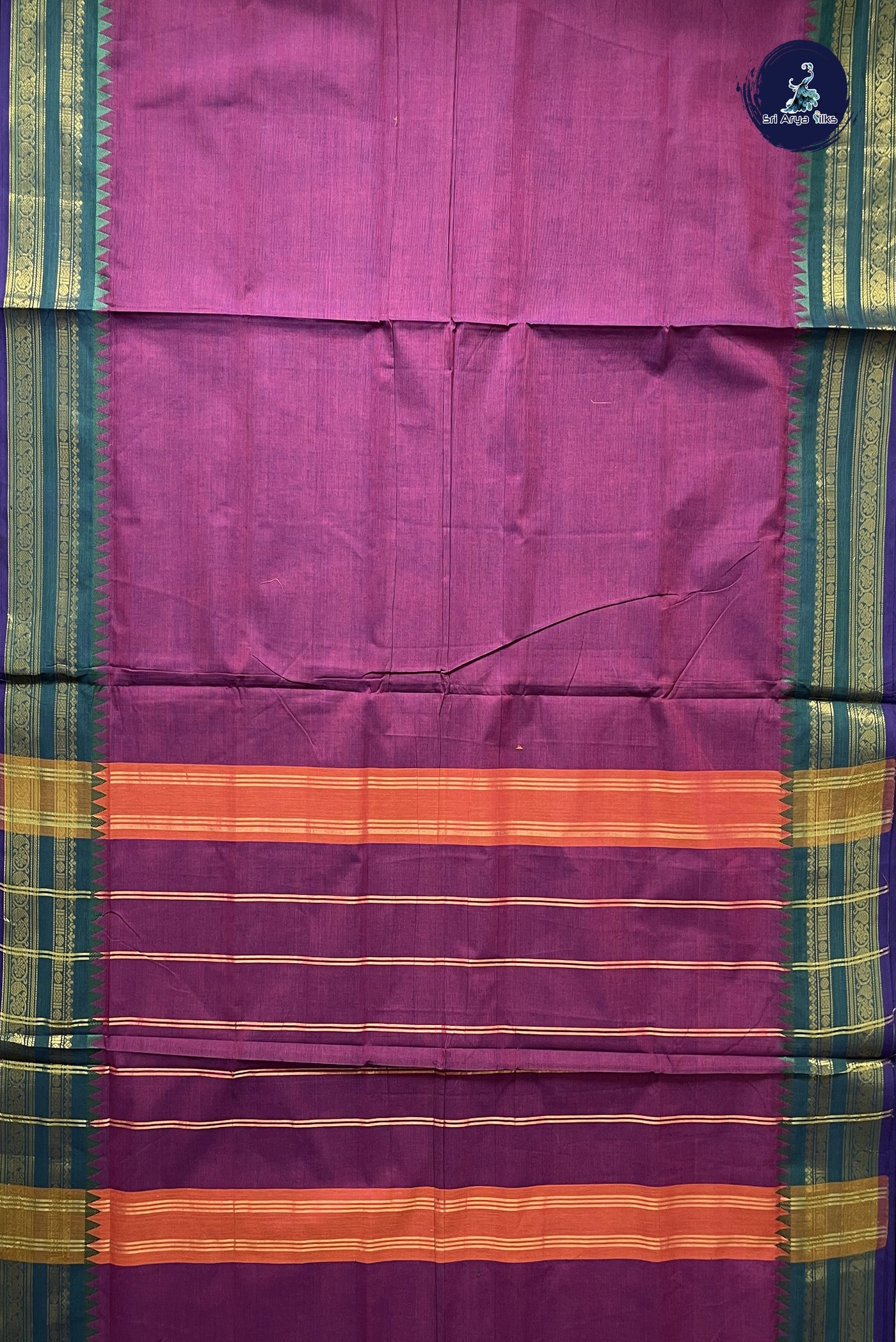 Magenta Purple 10 Yards Madisar Cotton Saree With Plain Pattern