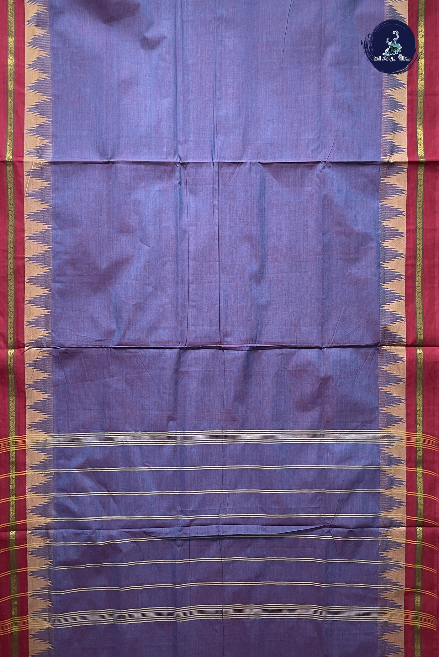 Greyish Lavender 10 Yards Madisar Cotton Saree With Plain Pattern