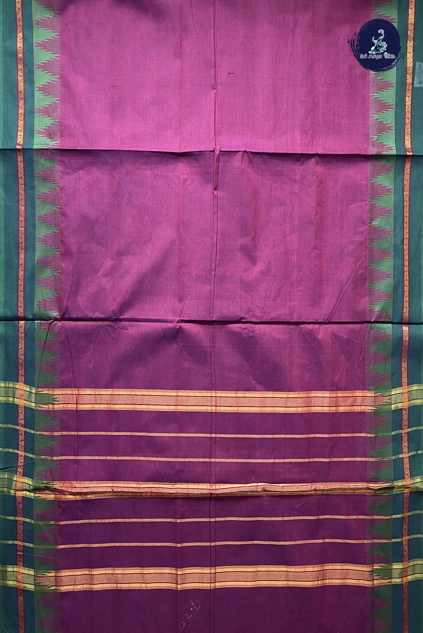 Magenta Purple 10 Yards Madisar Cotton Saree With Plain Pattern