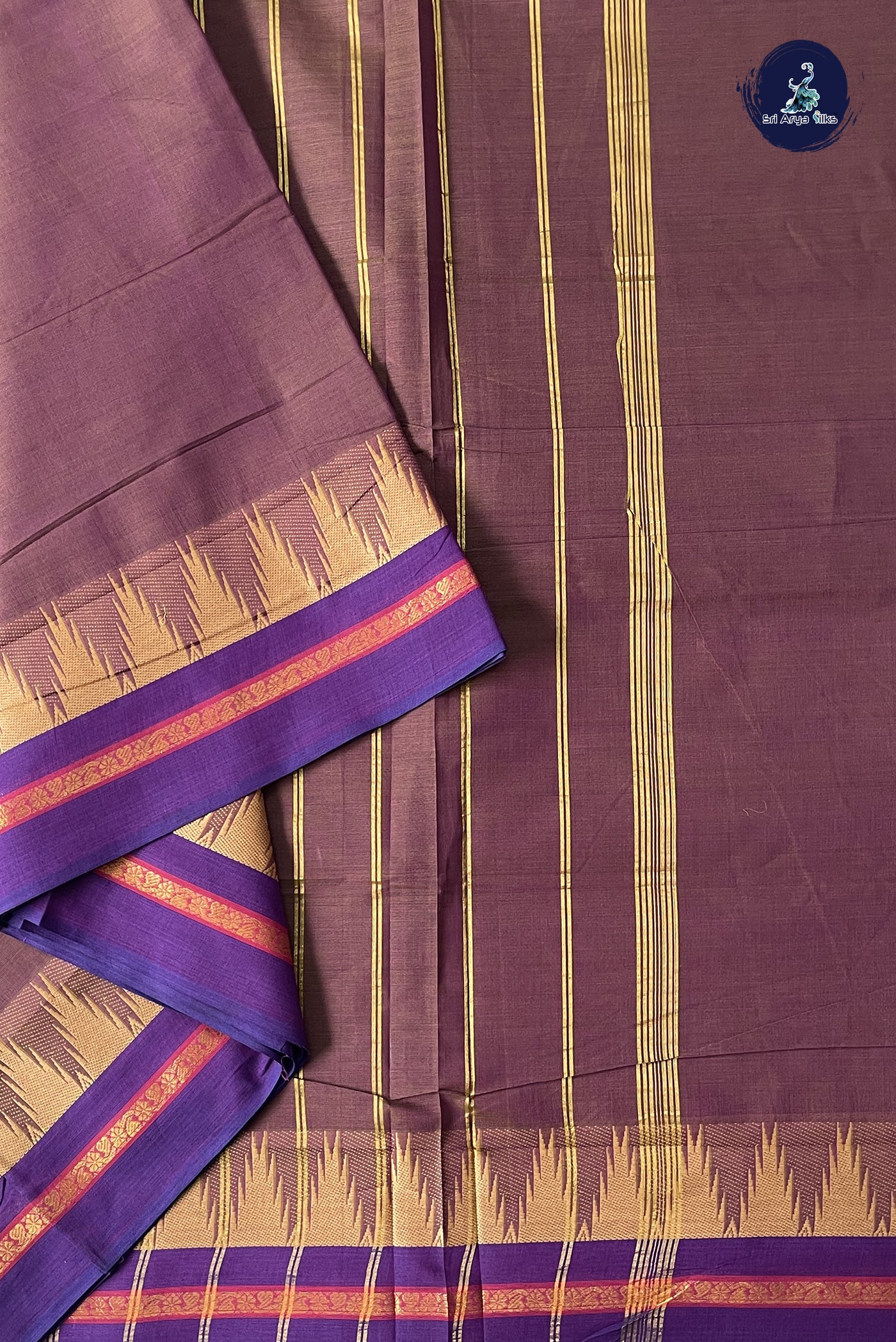 Dual Tone Brown 10 Yards Madisar Cotton Saree With Plain Pattern