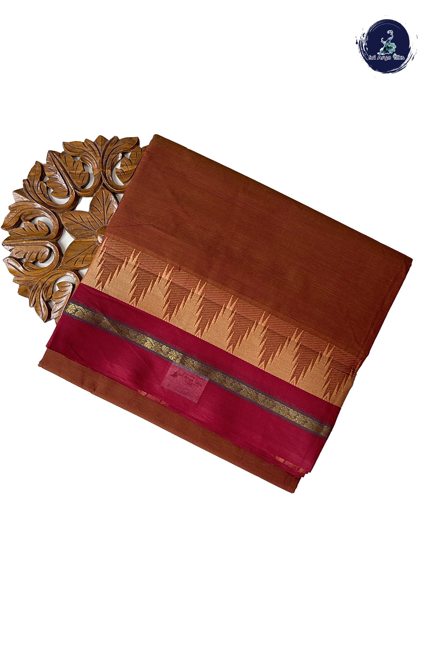 Honey Brown  10 Yards Madisar Cotton Saree With Plain Pattern