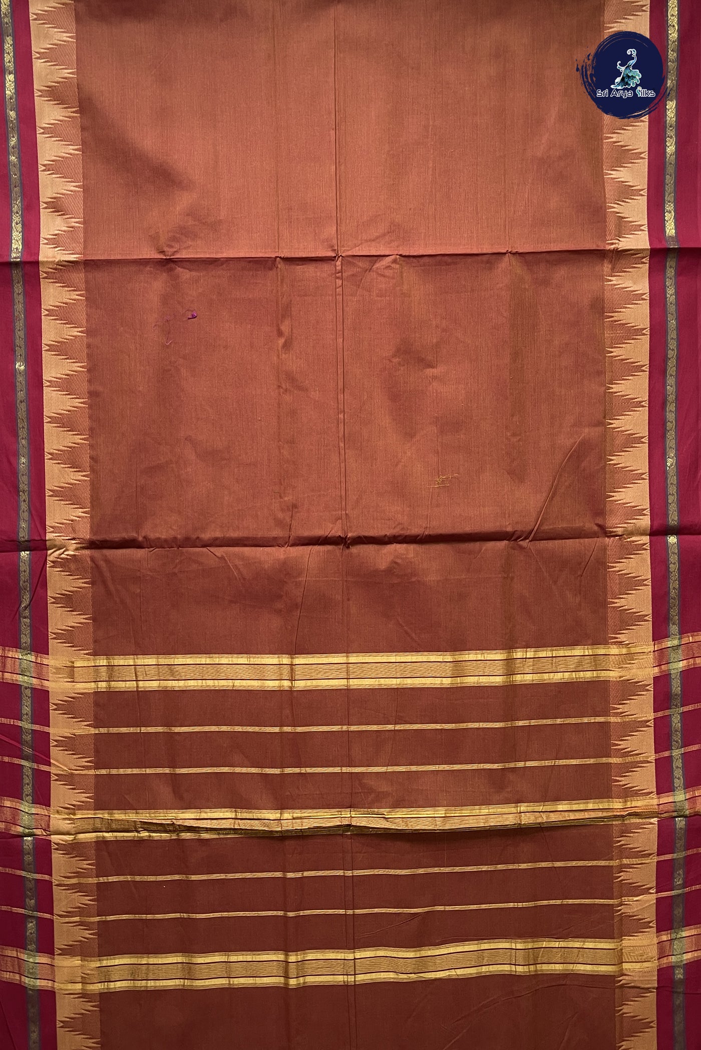 Honey Brown  10 Yards Madisar Cotton Saree With Plain Pattern