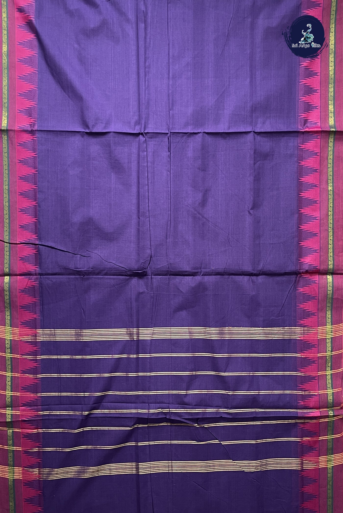 Violet 10 Yards Madisar Cotton Saree With Plain Pattern