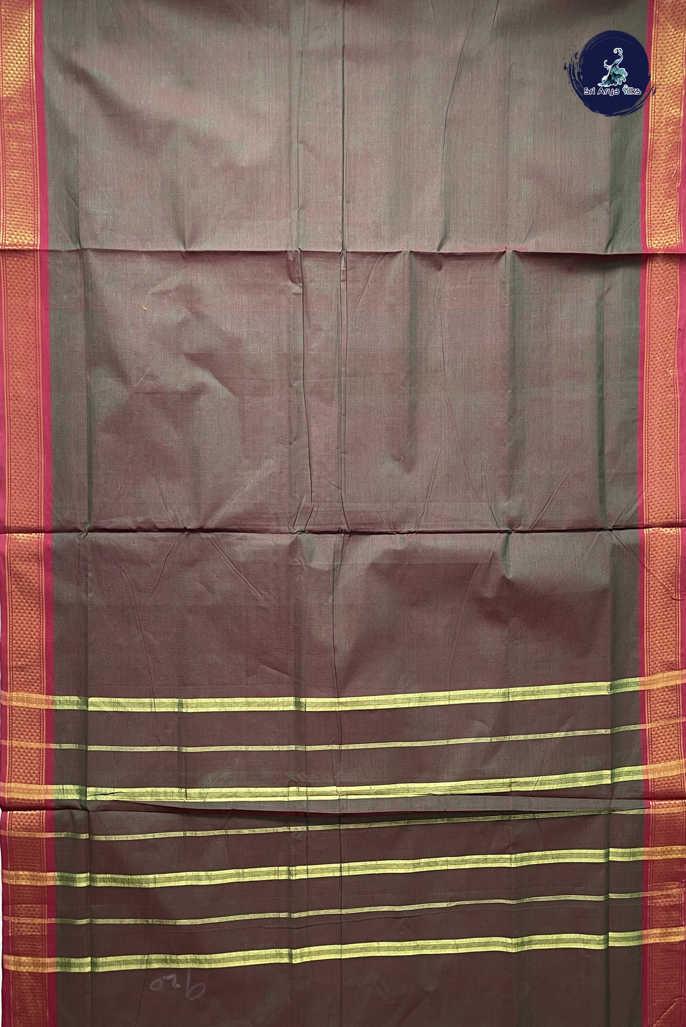 Dual Tone Green 10 Yards Madisar Cotton Saree With Plain Pattern