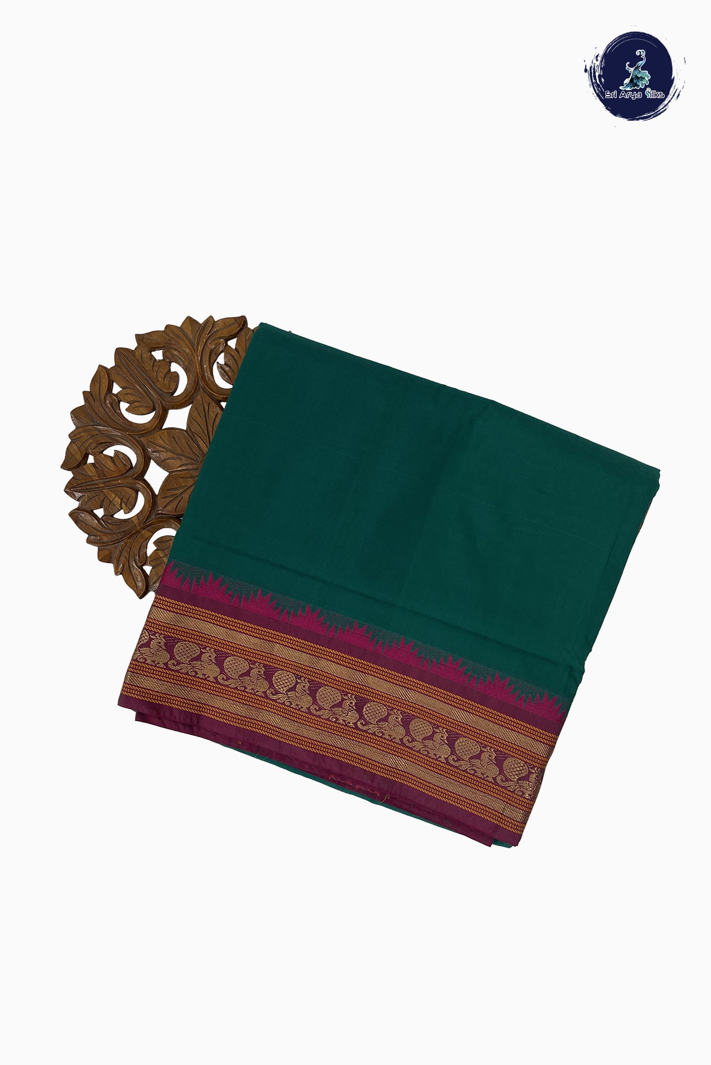 Green Madisar Cotton Saree With Plain Pattern