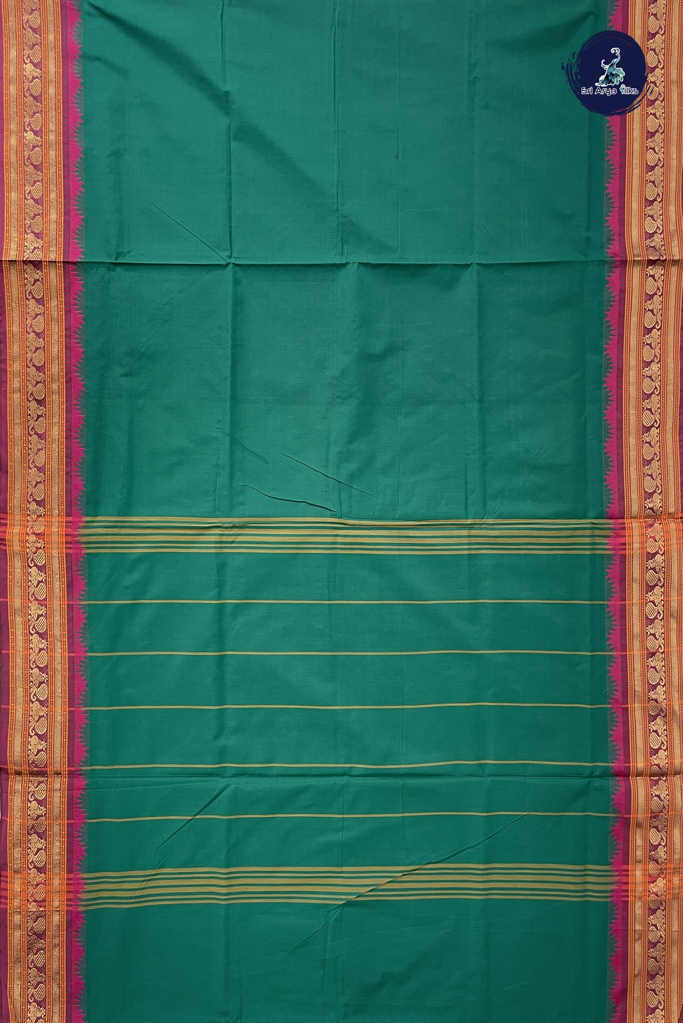Green Madisar Cotton Saree With Plain Pattern