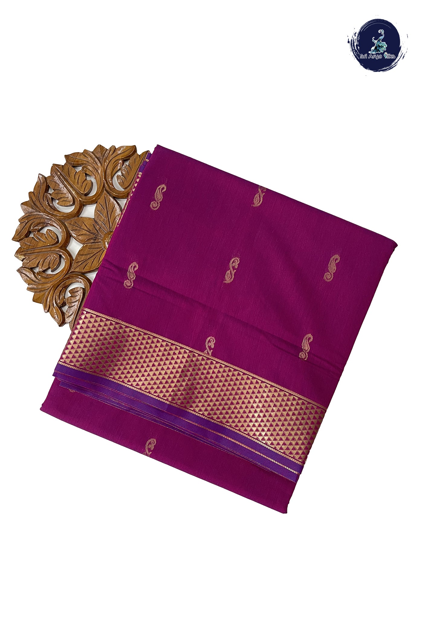 Magenta Madisar Semi Silk Cotton Saree With Zari Buttas Pattern