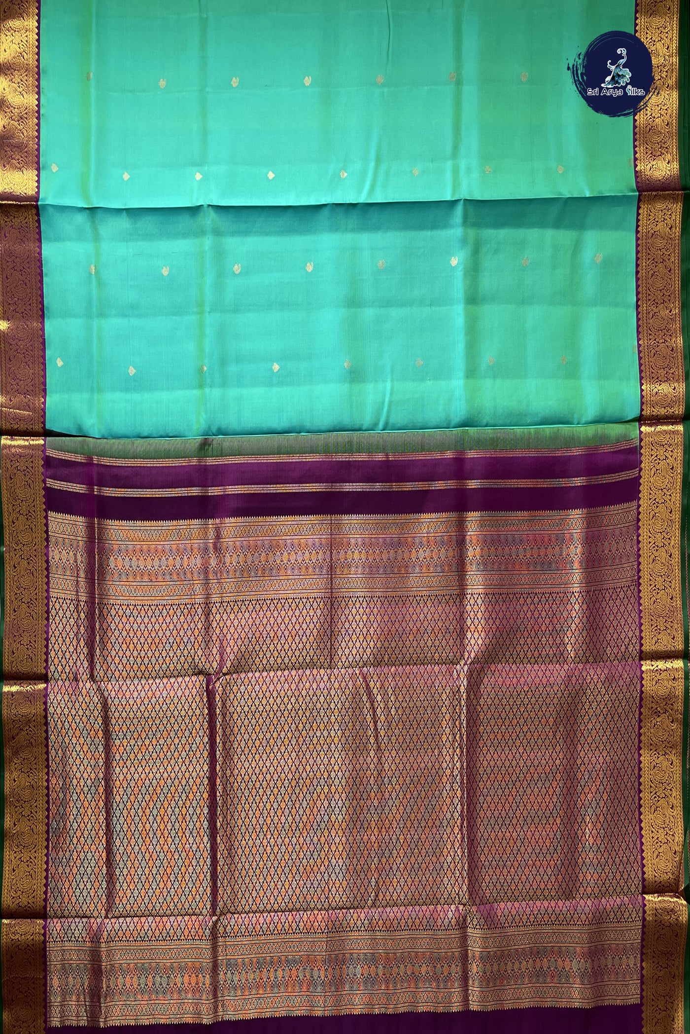 Sea Green Madisar 10 Yards Silk Saree With Buttas Pattern