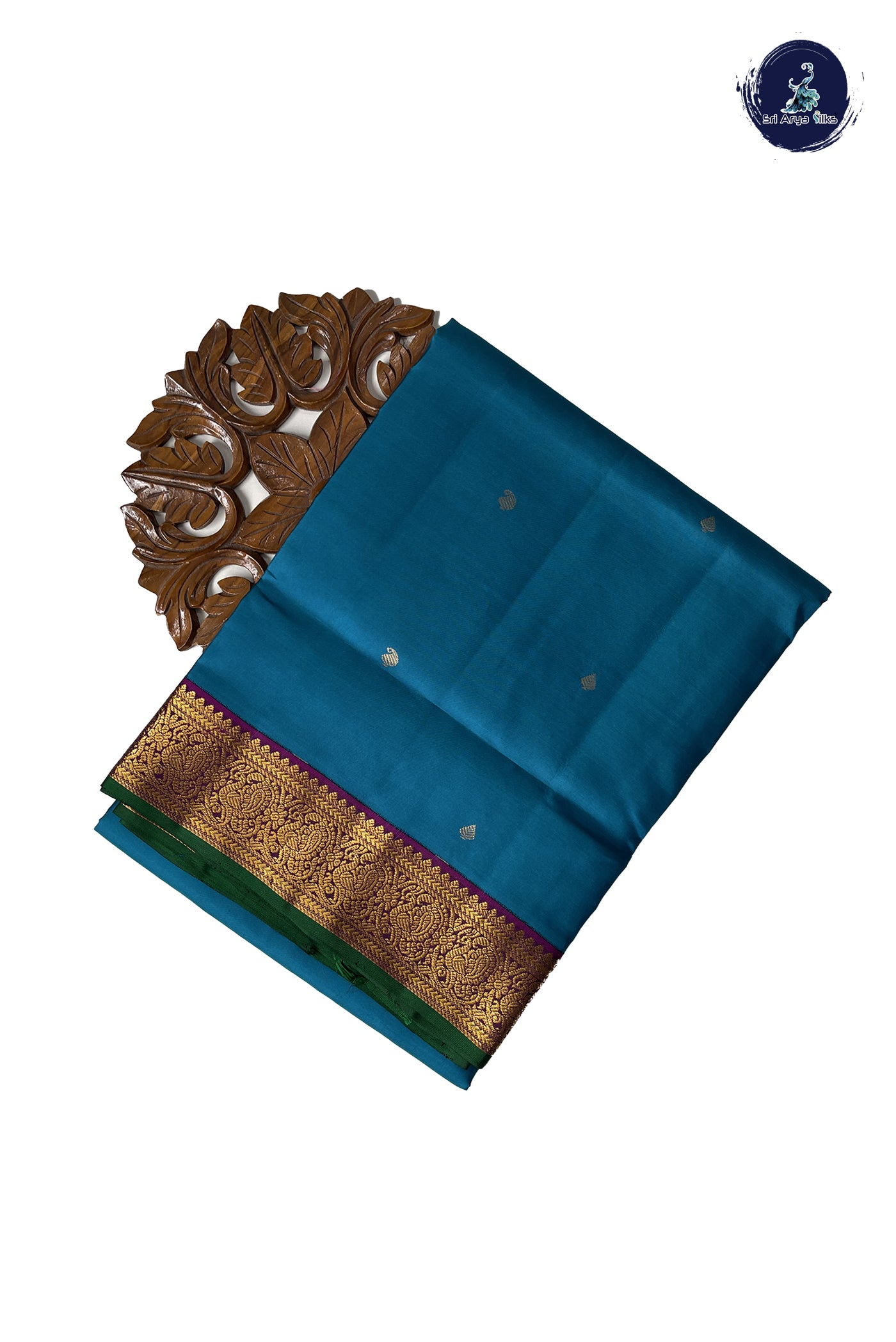 Copper Sulphate Blue Madisar 10 Yards Silk Saree With Buttas Pattern