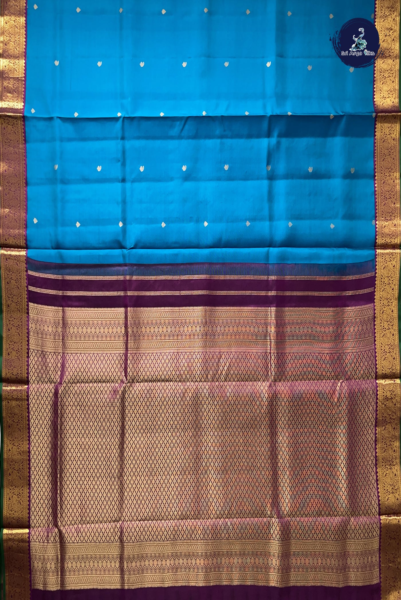 Copper Sulphate Blue Madisar 10 Yards Silk Saree With Buttas Pattern