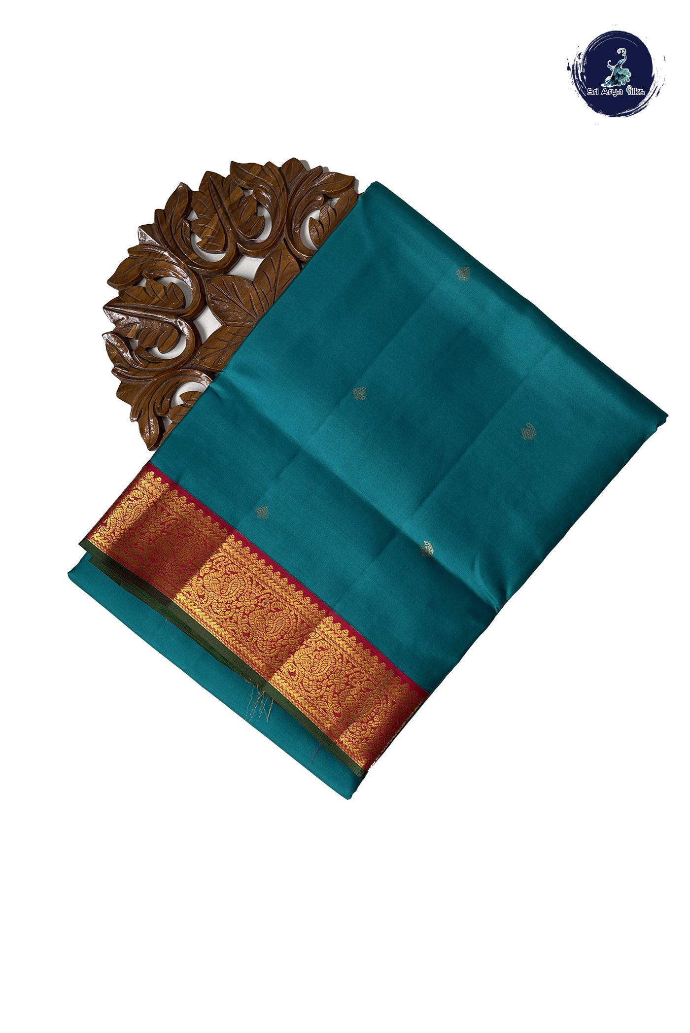 Teal Blue Madisar 10 Yards Silk Saree With Buttas Pattern