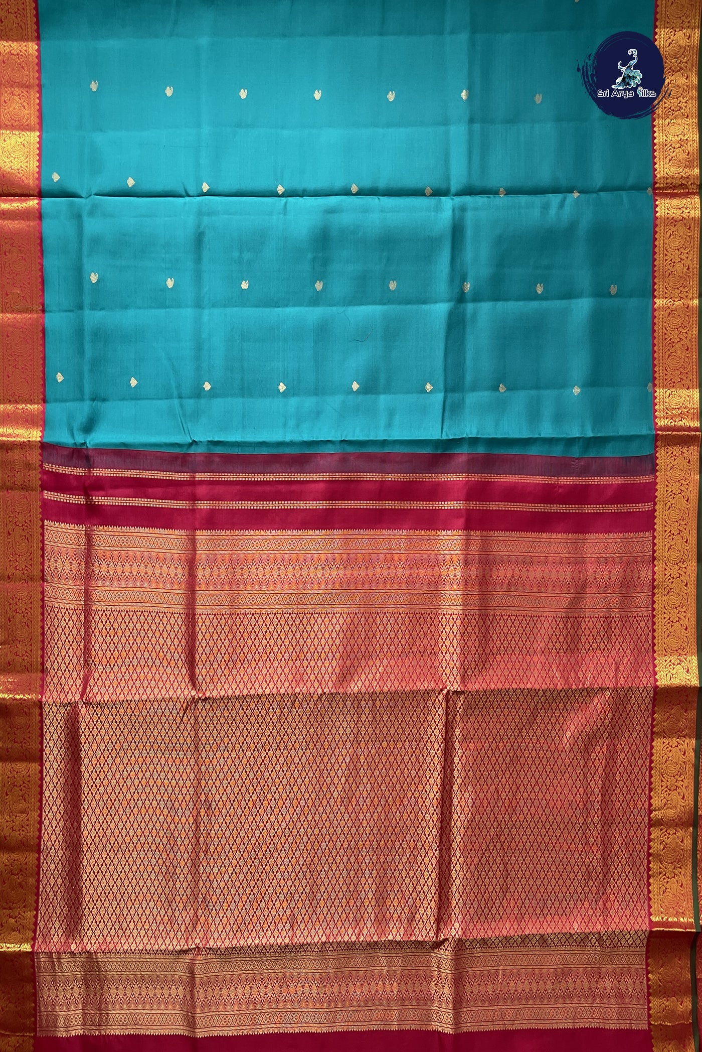 Teal Blue Madisar 10 Yards Silk Saree With Buttas Pattern