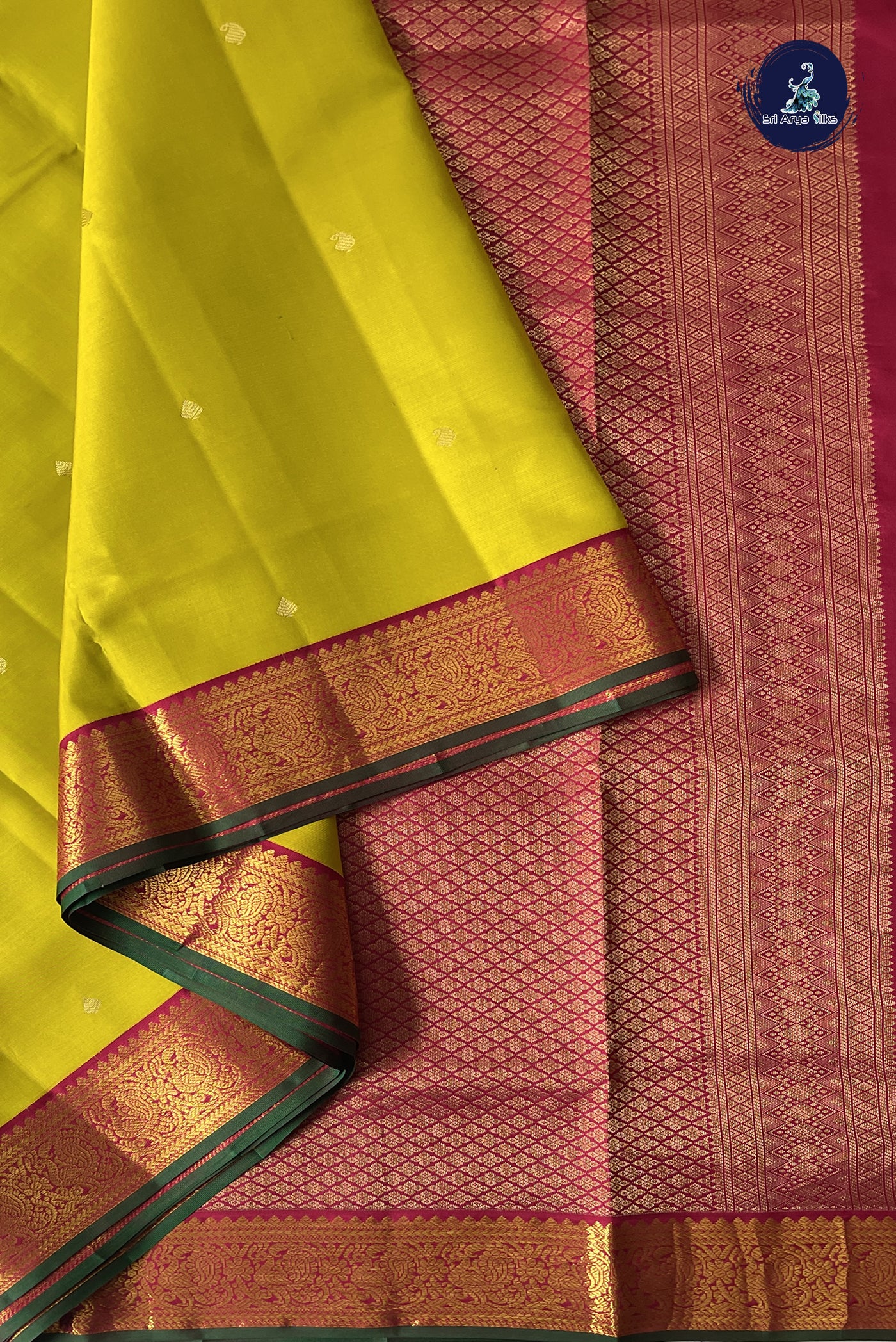 Lemon Yellow Madisar 10 Yards Silk Saree With Buttas Pattern