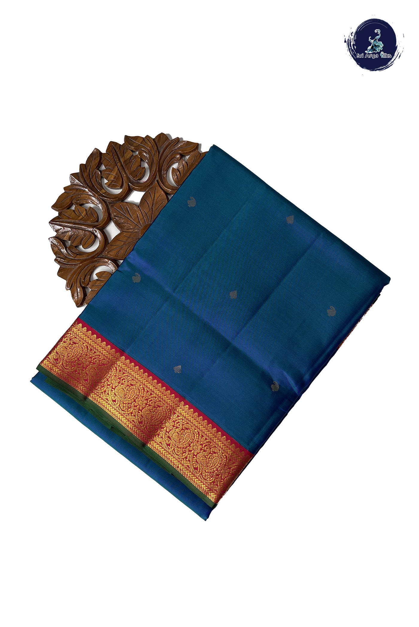 Peacock Blue Madisar 10 Yards Silk Saree With Buttas Pattern