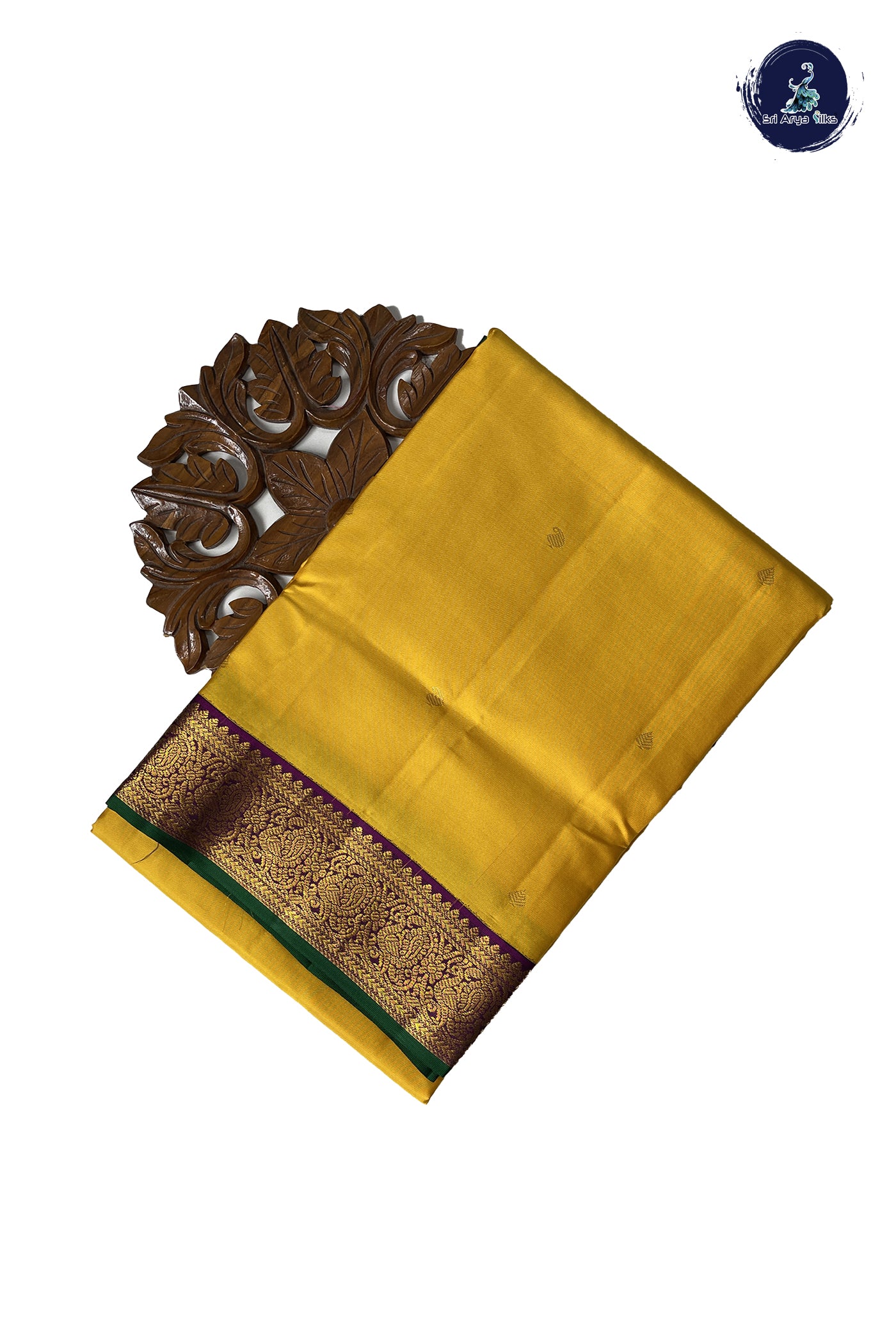 Mango Yellow Madisar 10 Yards Silk Saree With Buttas Pattern